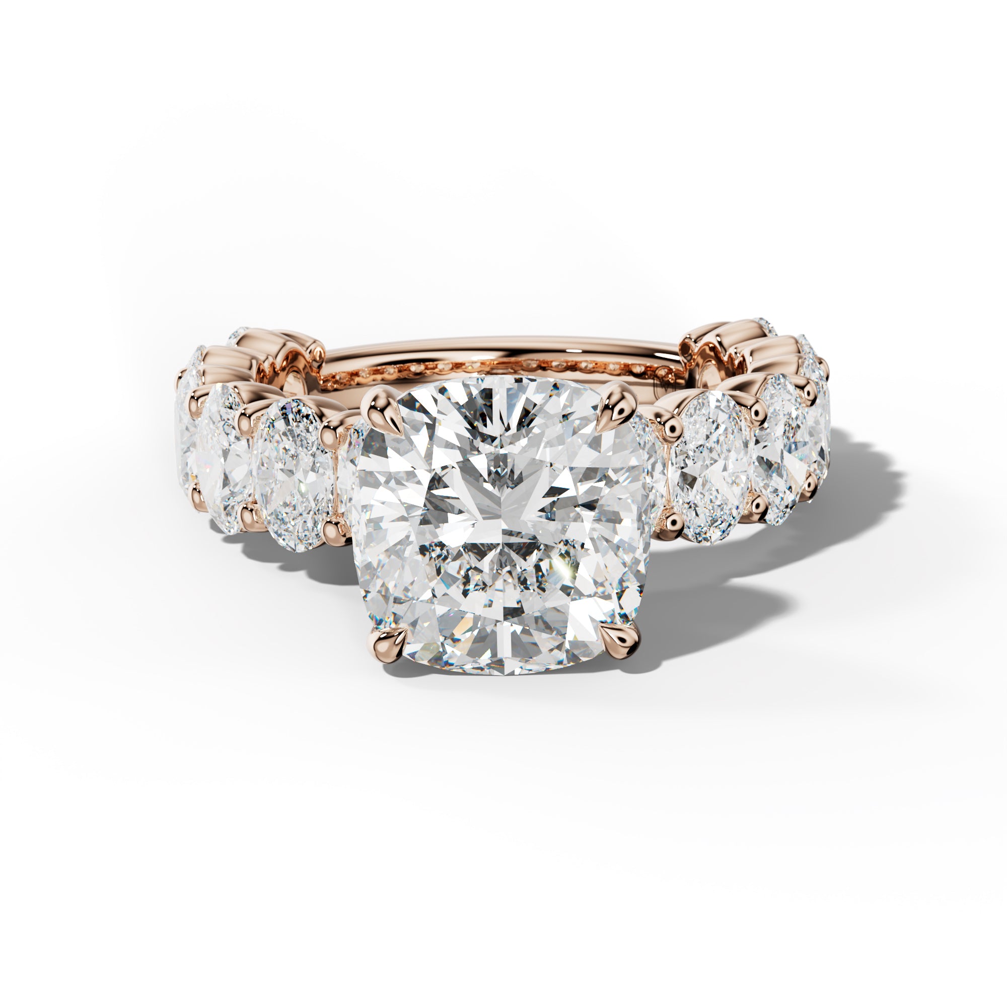 Aaliyah Cushion Diamond Engagement Ring With Oval Side Stones