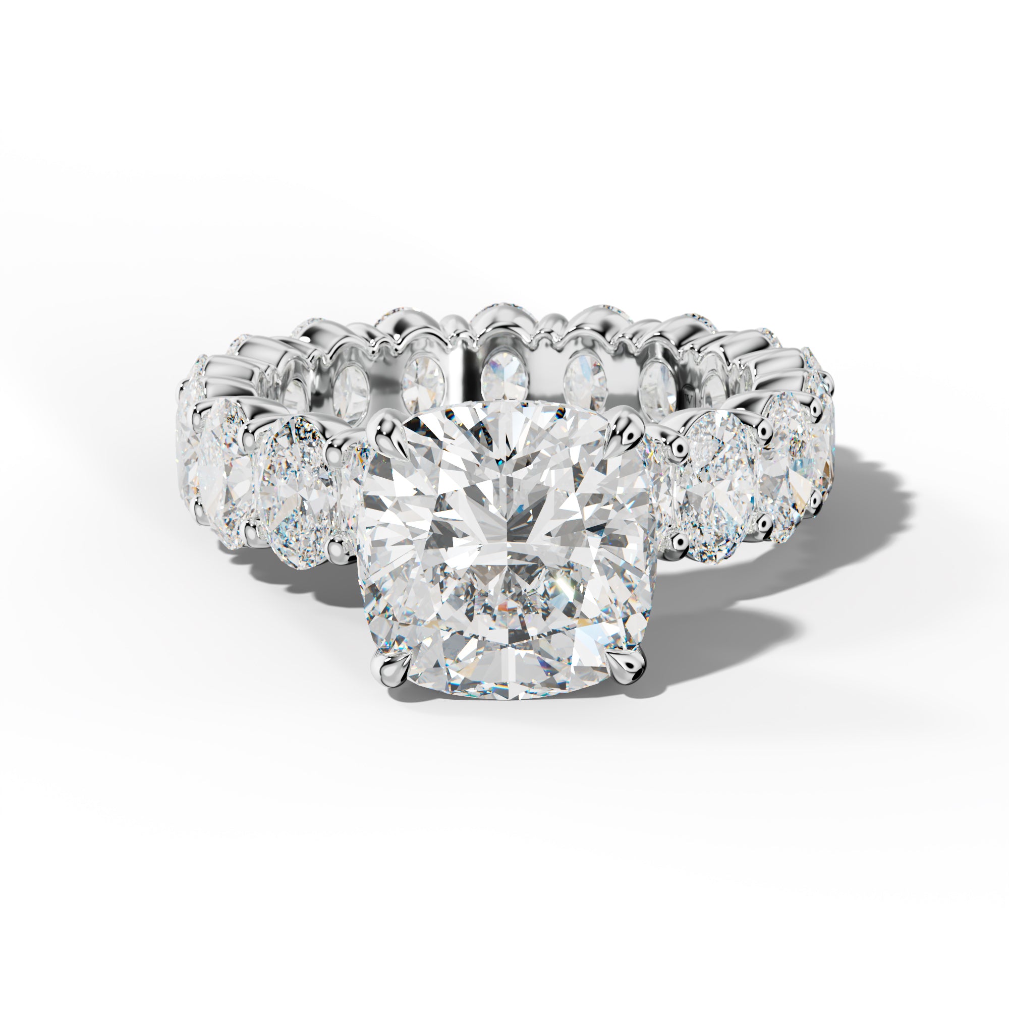 Belen Cushion Diamond Engagement Ring With Oval Side Stones