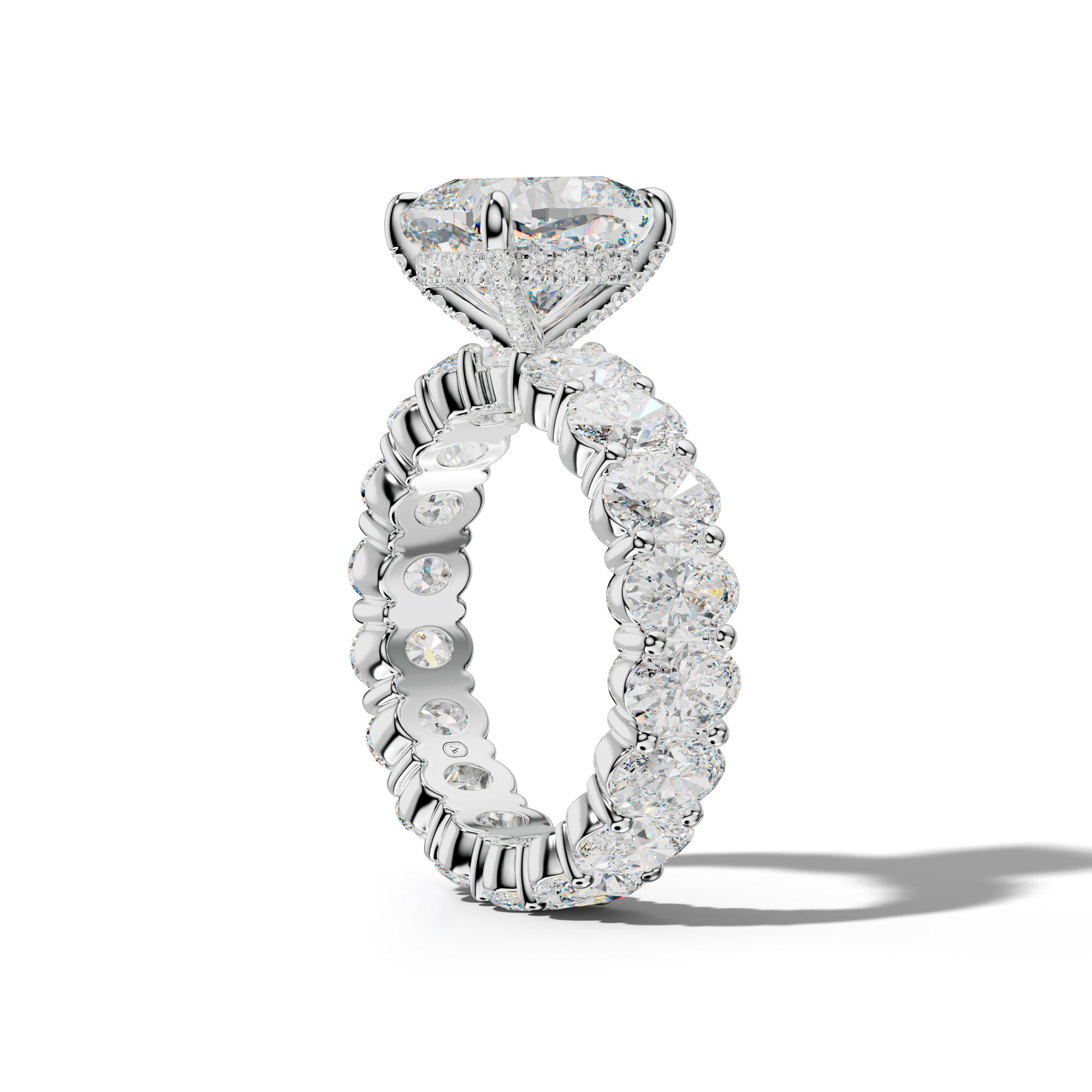 Belen Cushion Diamond Engagement Ring With Oval Side Stones