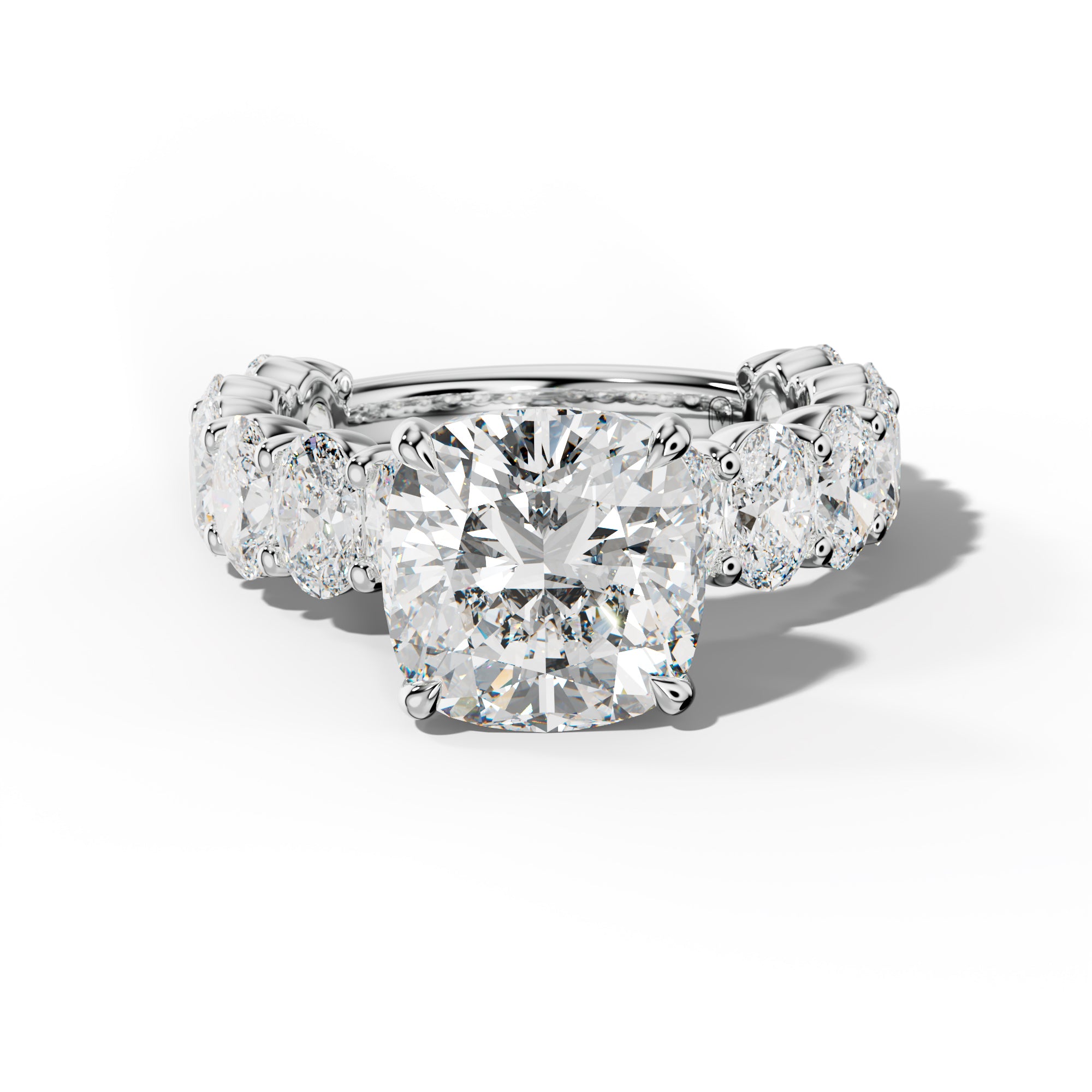 Aaliyah Cushion Diamond Engagement Ring With Oval Side Stones