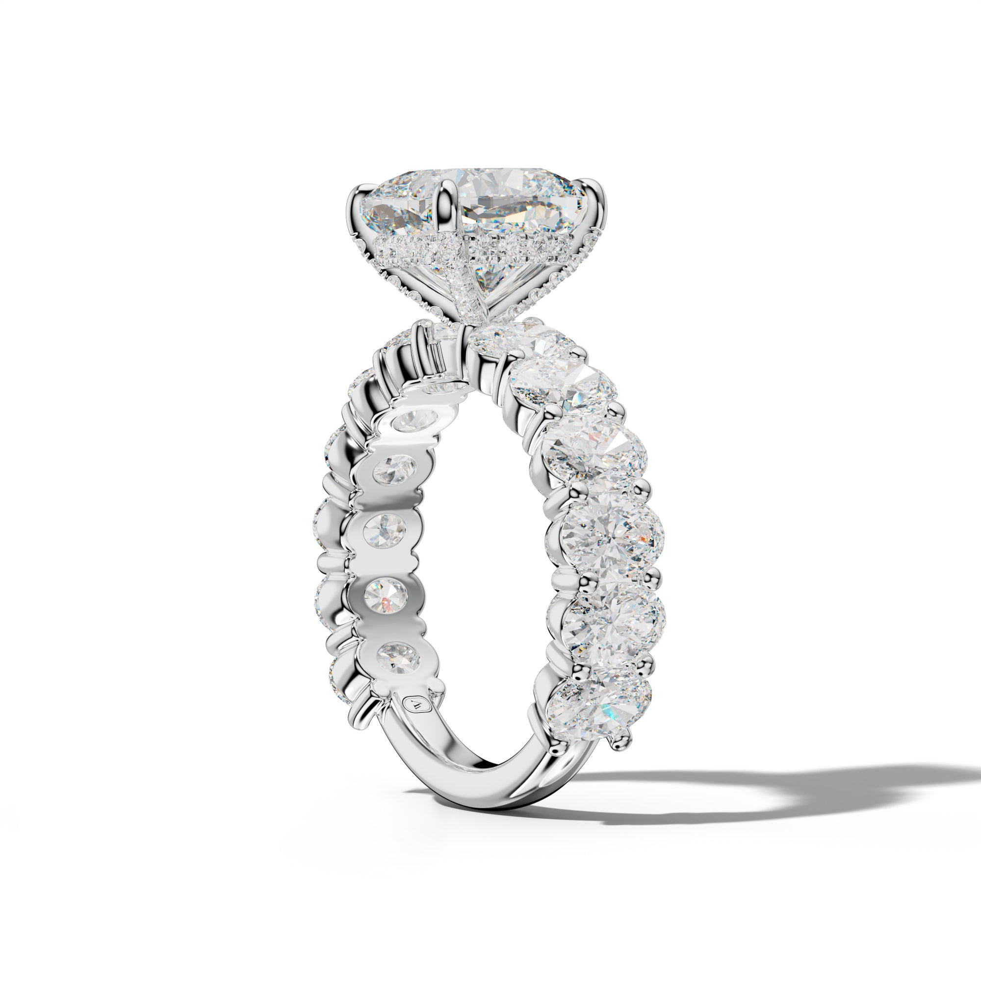 Aaliyah Cushion Diamond Engagement Ring With Oval Side Stones