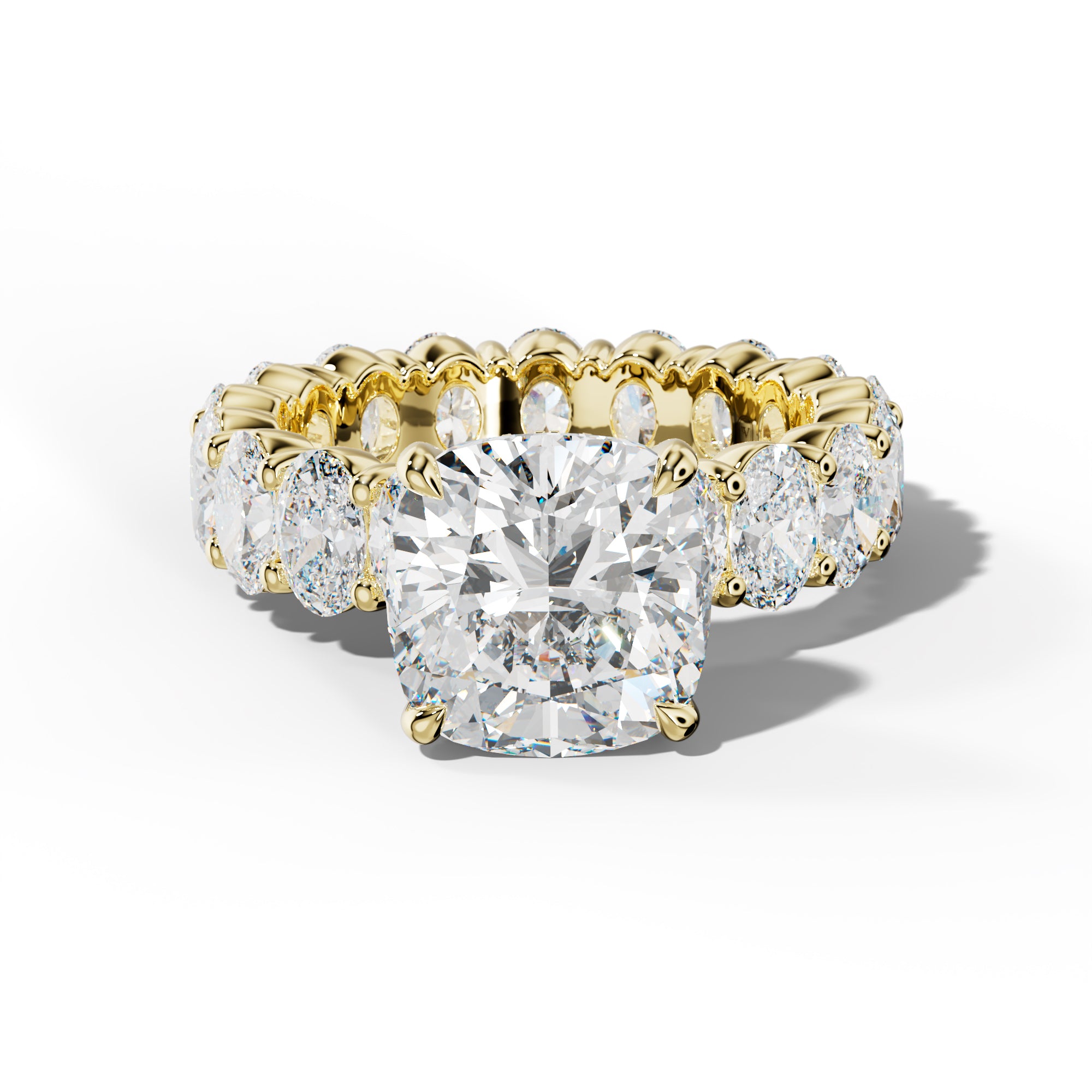Belen Cushion Diamond Engagement Ring With Oval Side Stones