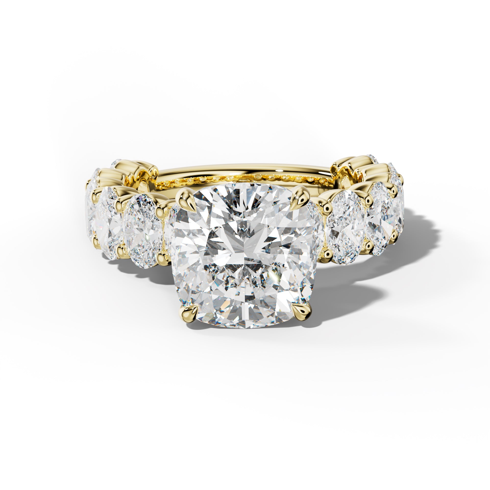 Aaliyah Cushion Diamond Engagement Ring With Oval Side Stones