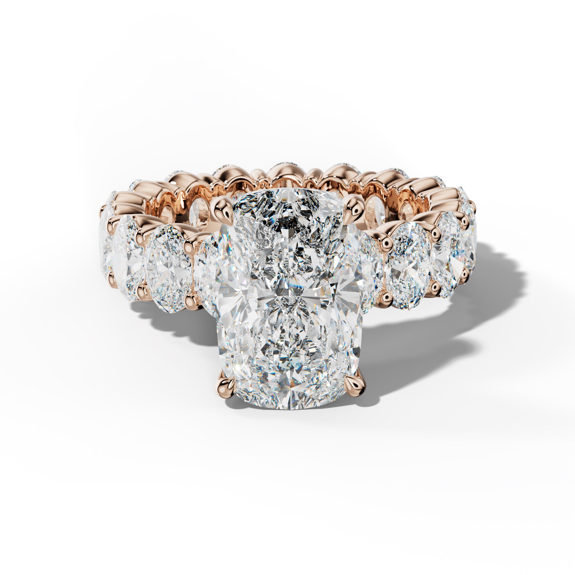 Belen Elongated Cushion Diamond Engagement Ring With Oval Side Stones