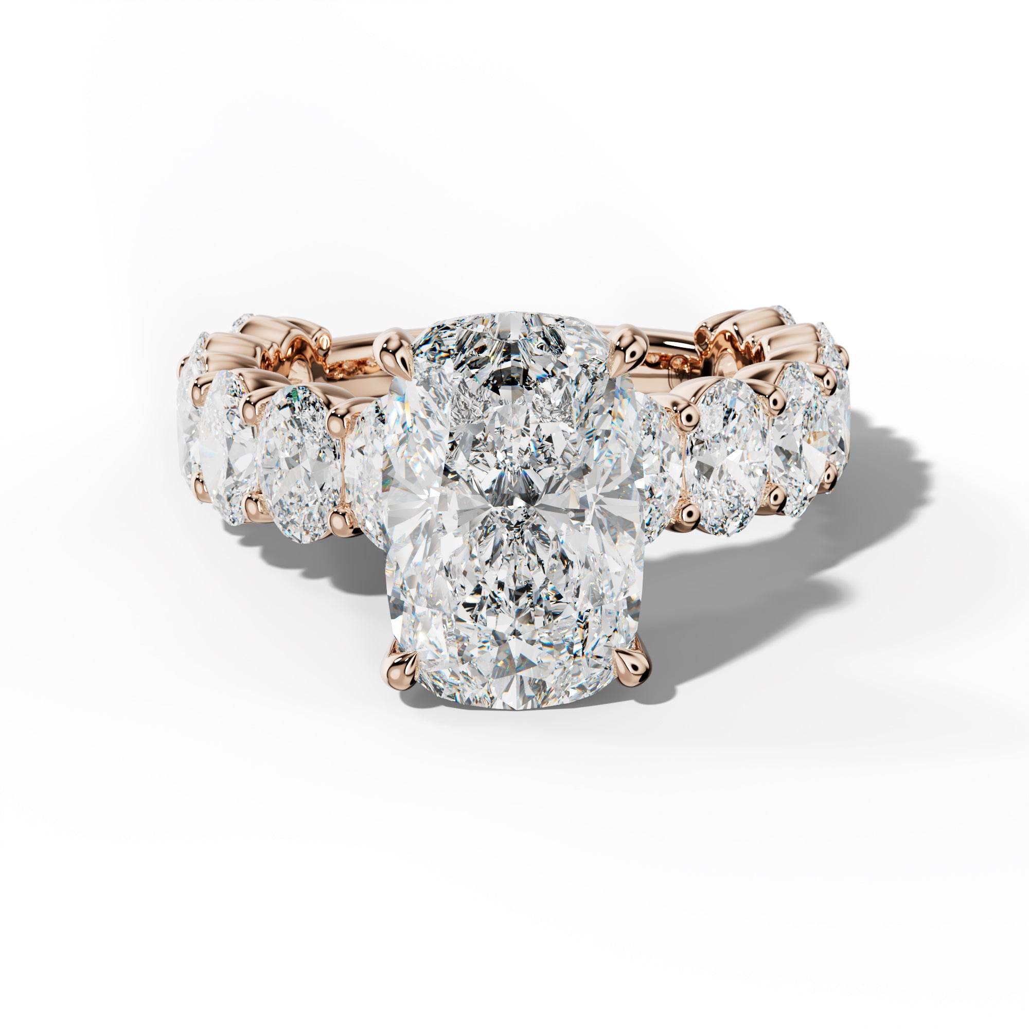 Aaliyah Elongated Cushion Diamond Engagement Ring With Oval Side Stones