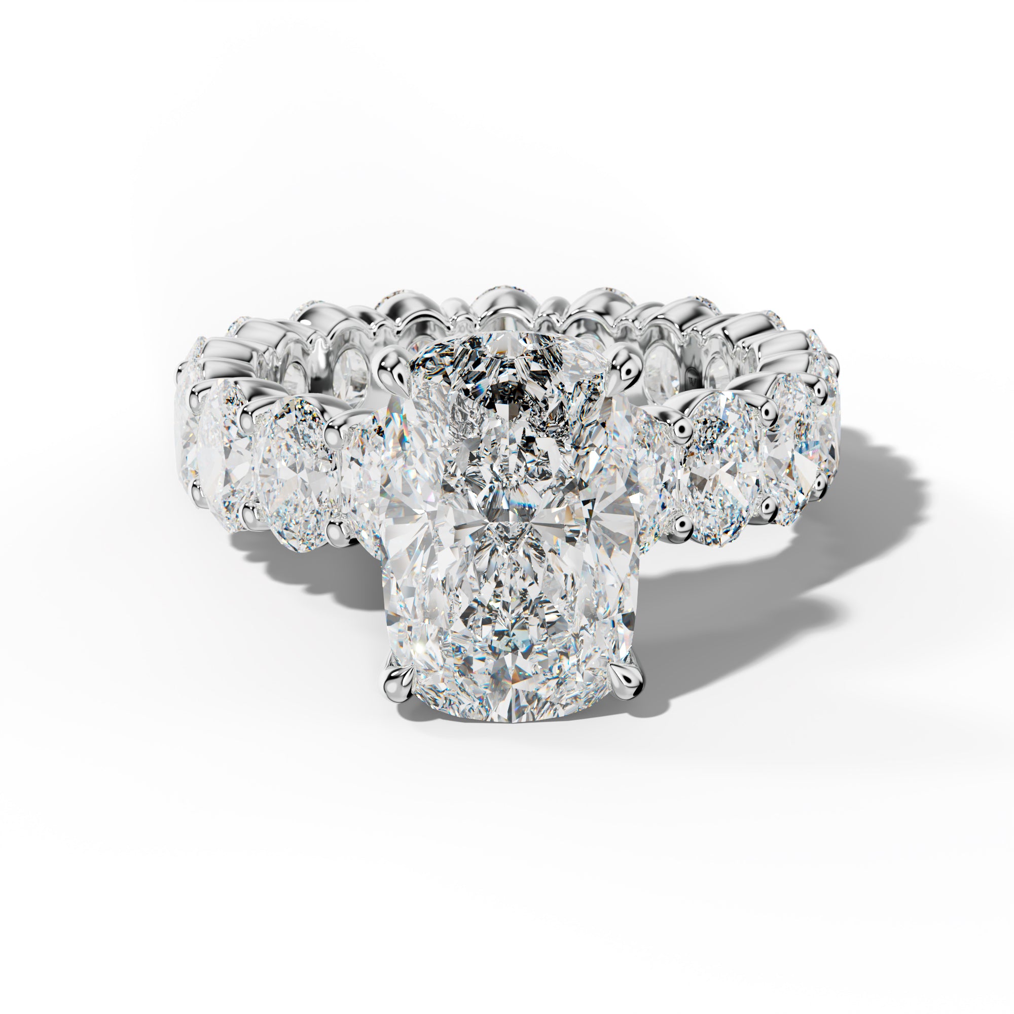 Belen Elongated Cushion Diamond Engagement Ring With Oval Side Stones