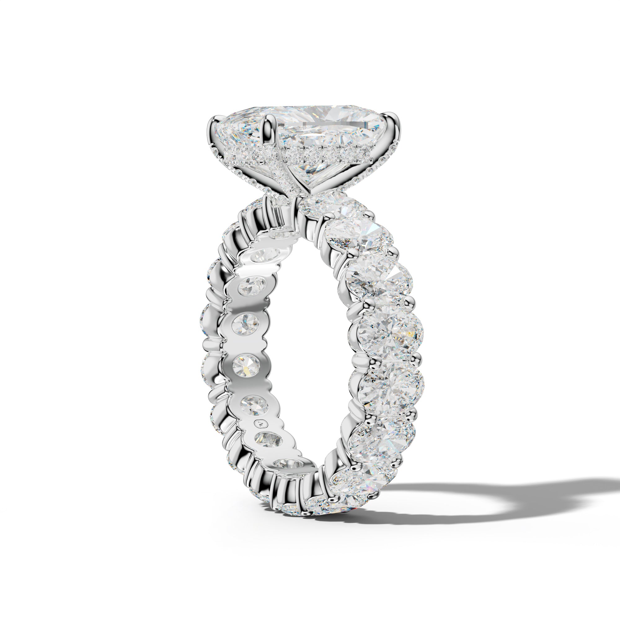 Belen Elongated Cushion Diamond Engagement Ring With Oval Side Stones