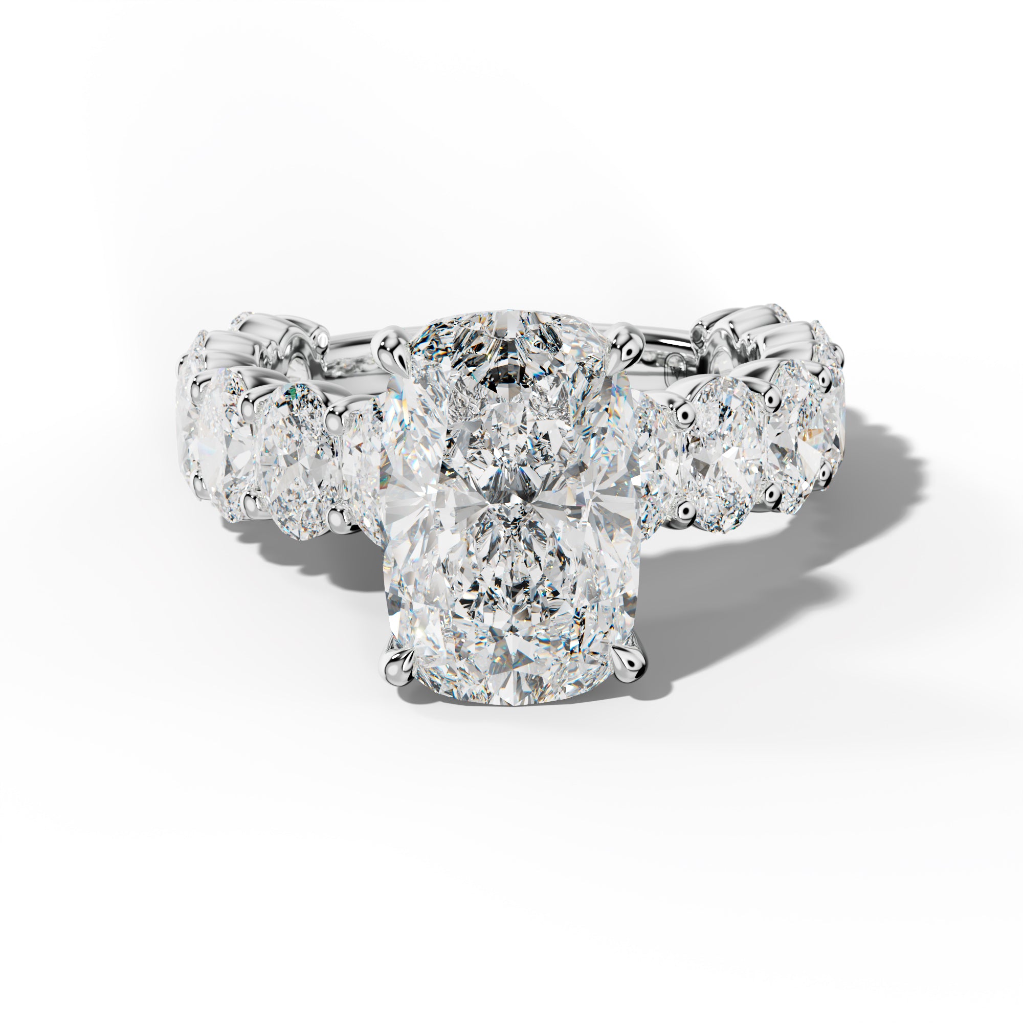 Aaliyah Elongated Cushion Diamond Engagement Ring With Oval Side Stones