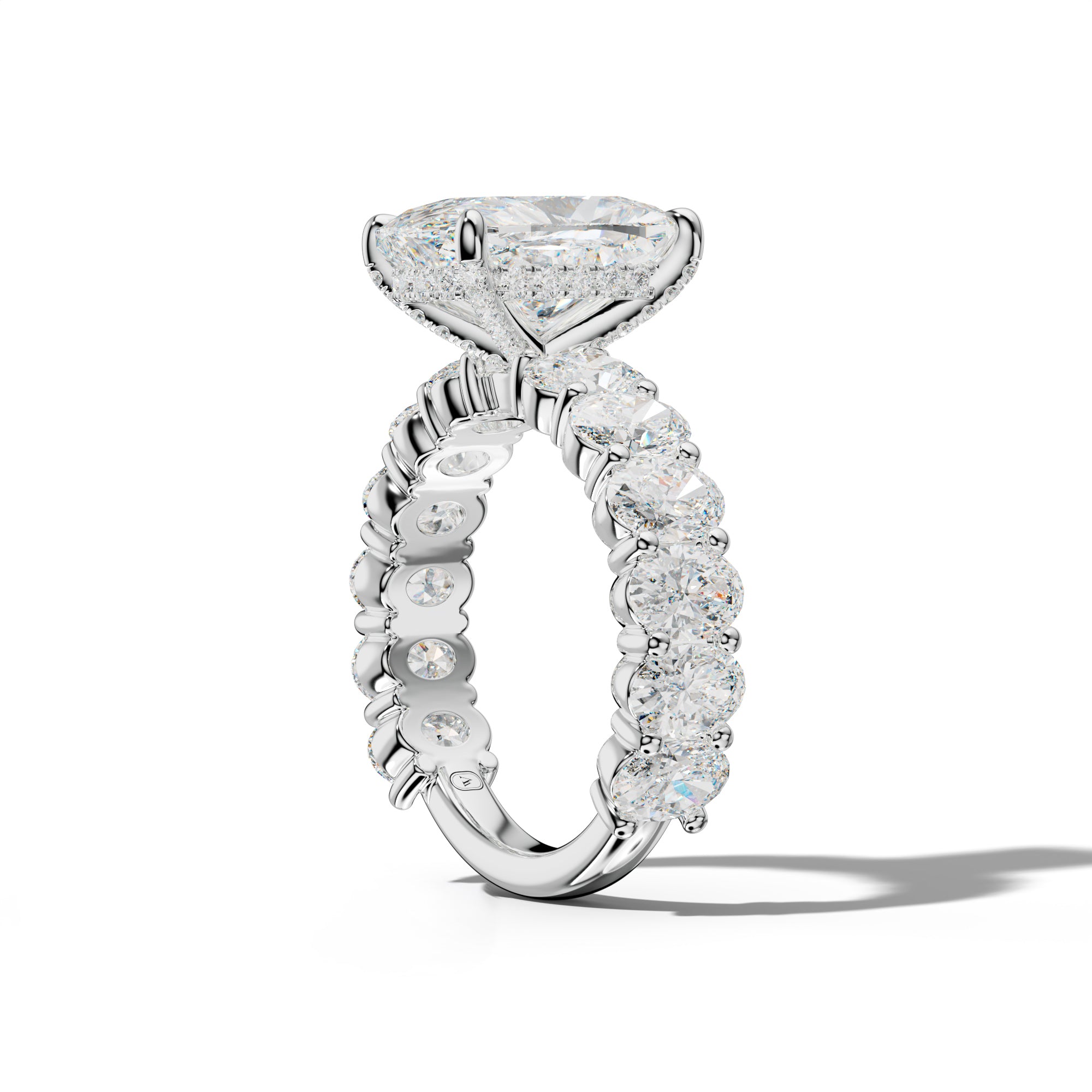 Aaliyah Elongated Cushion Diamond Engagement Ring With Oval Side Stones