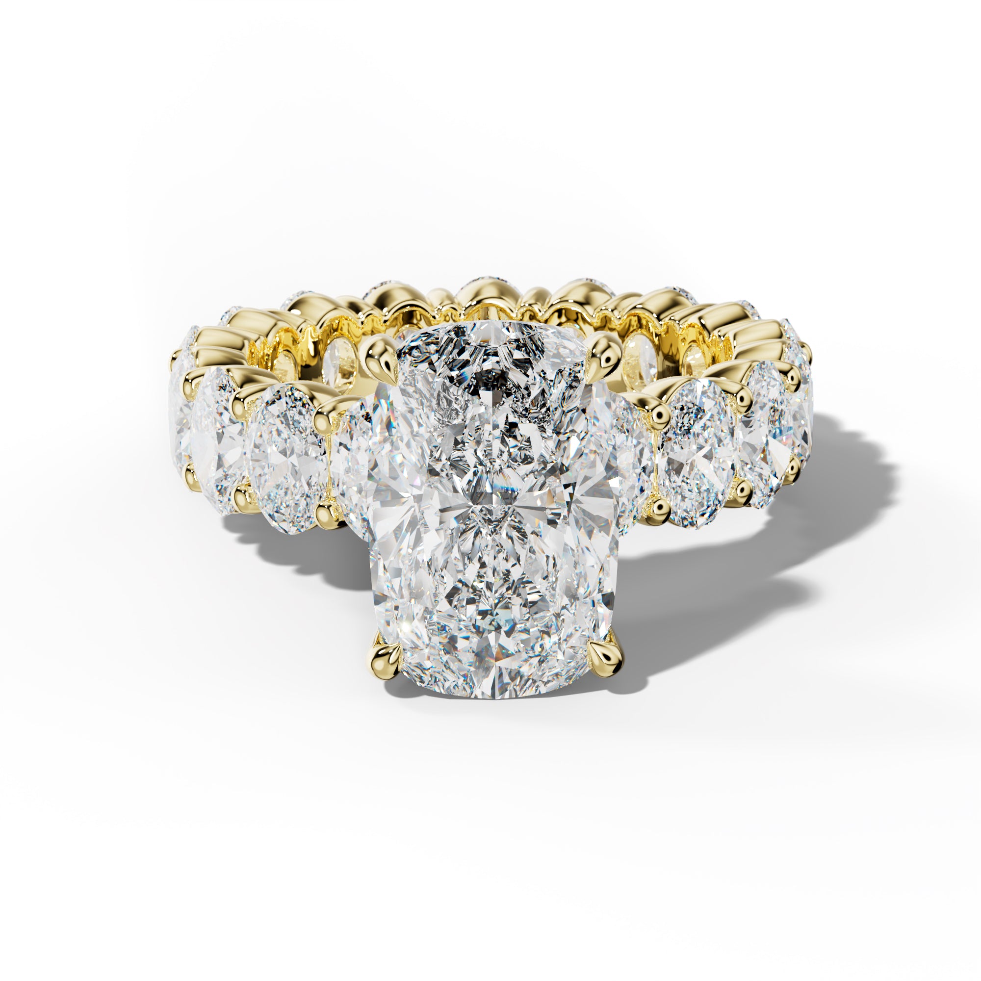 Belen Elongated Cushion Diamond Engagement Ring With Oval Side Stones