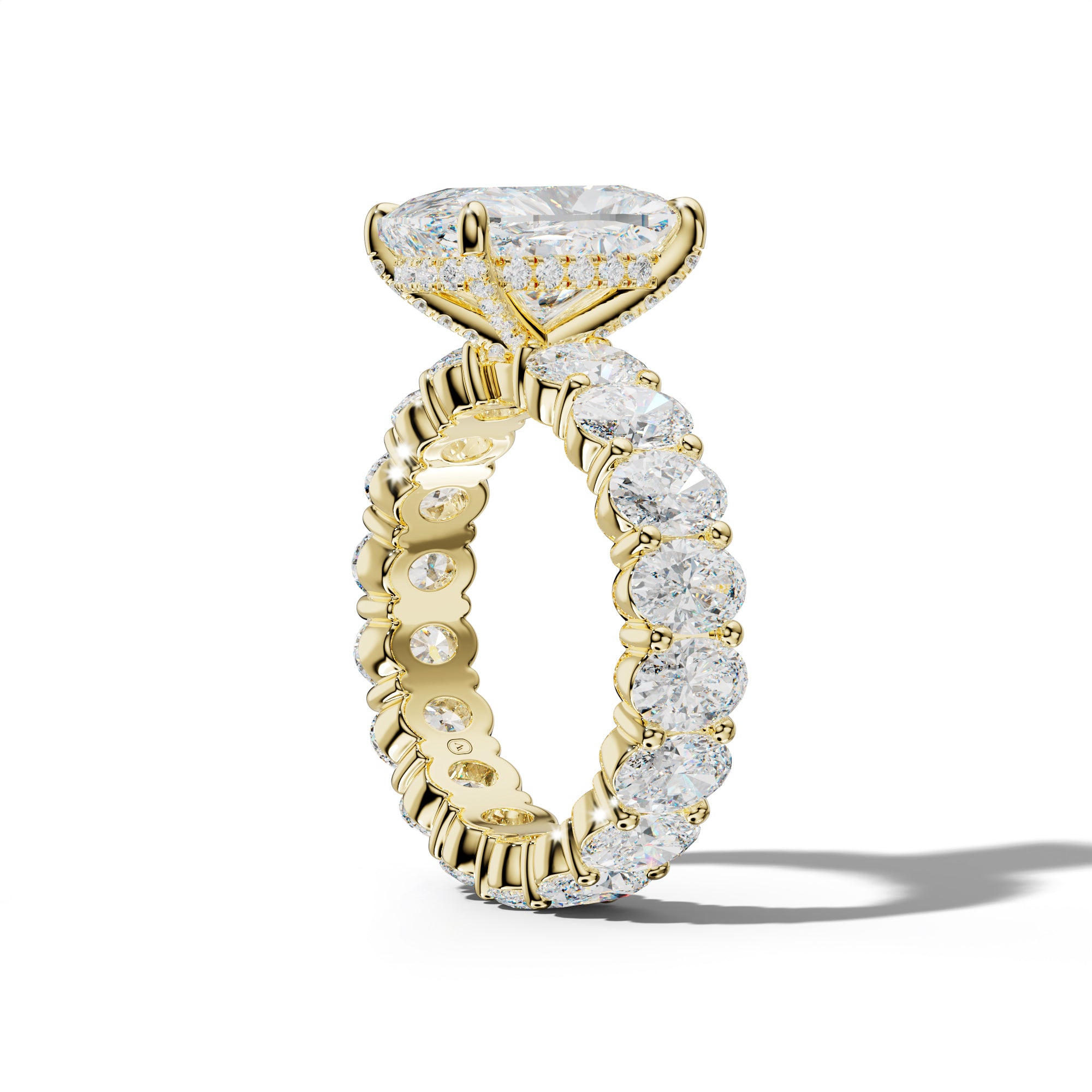 Belen Elongated Cushion Diamond Engagement Ring With Oval Side Stones