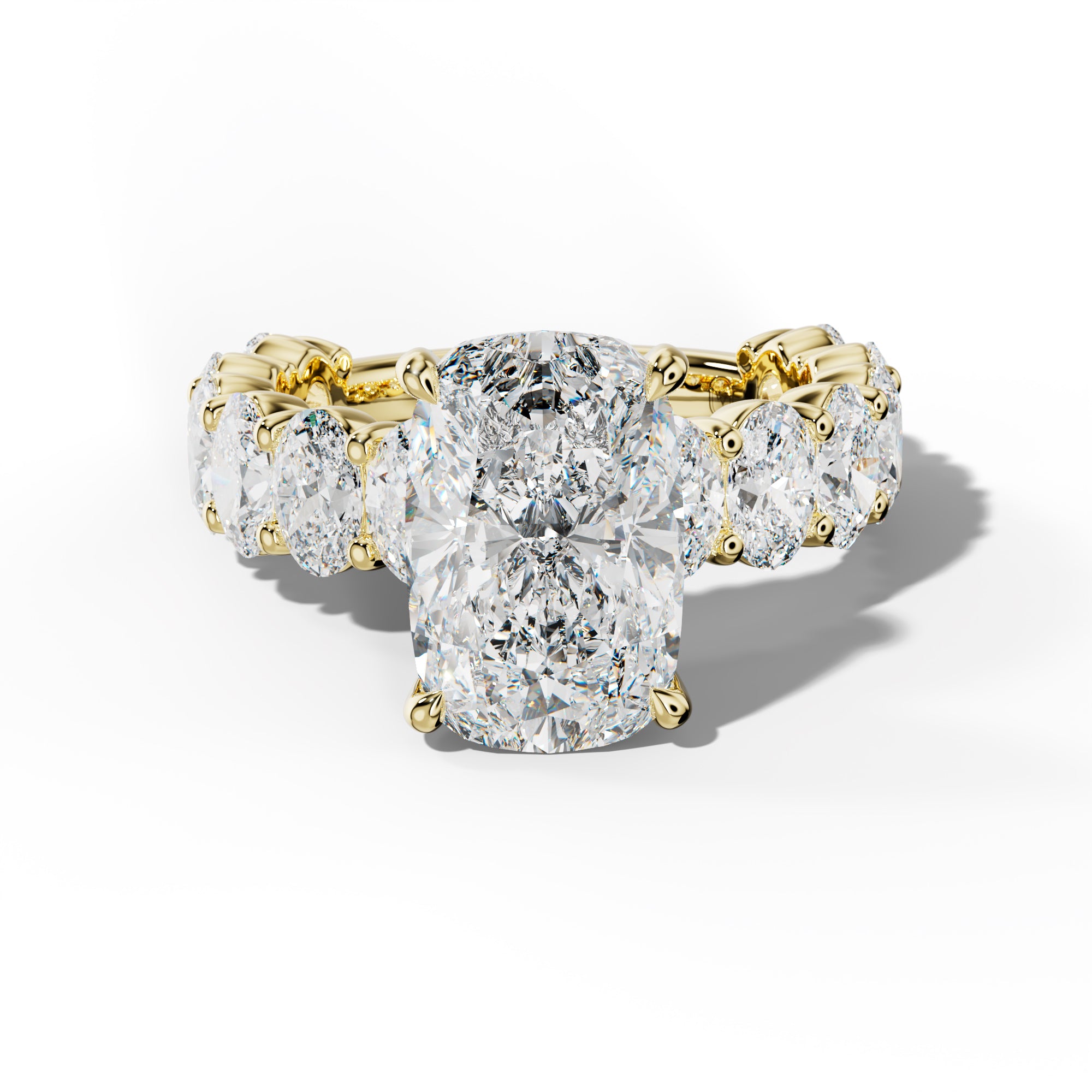 Aaliyah Elongated Cushion Diamond Engagement Ring With Oval Side Stones