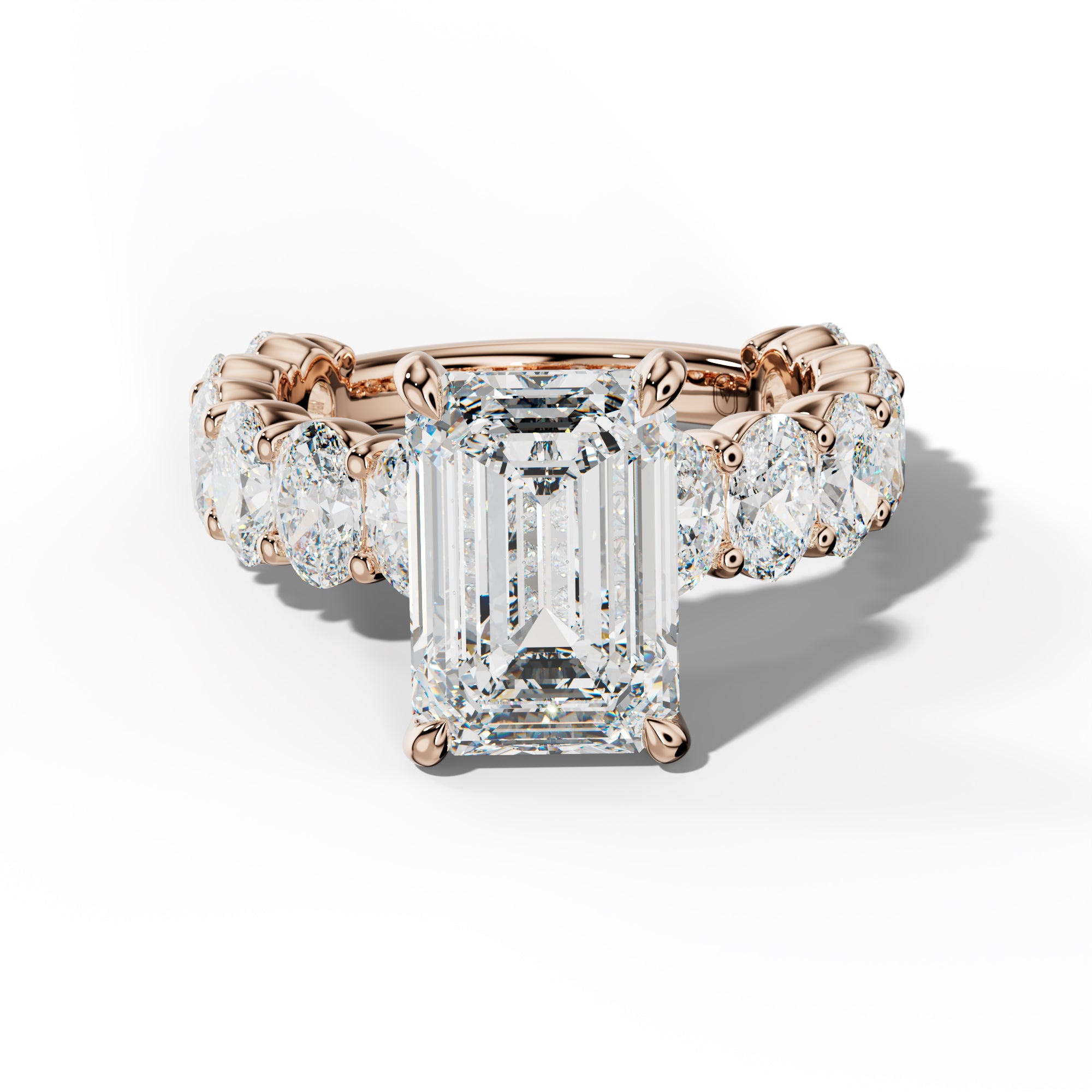 Aaliyah Emerald Cut Engagement Ring With Oval Side Stones