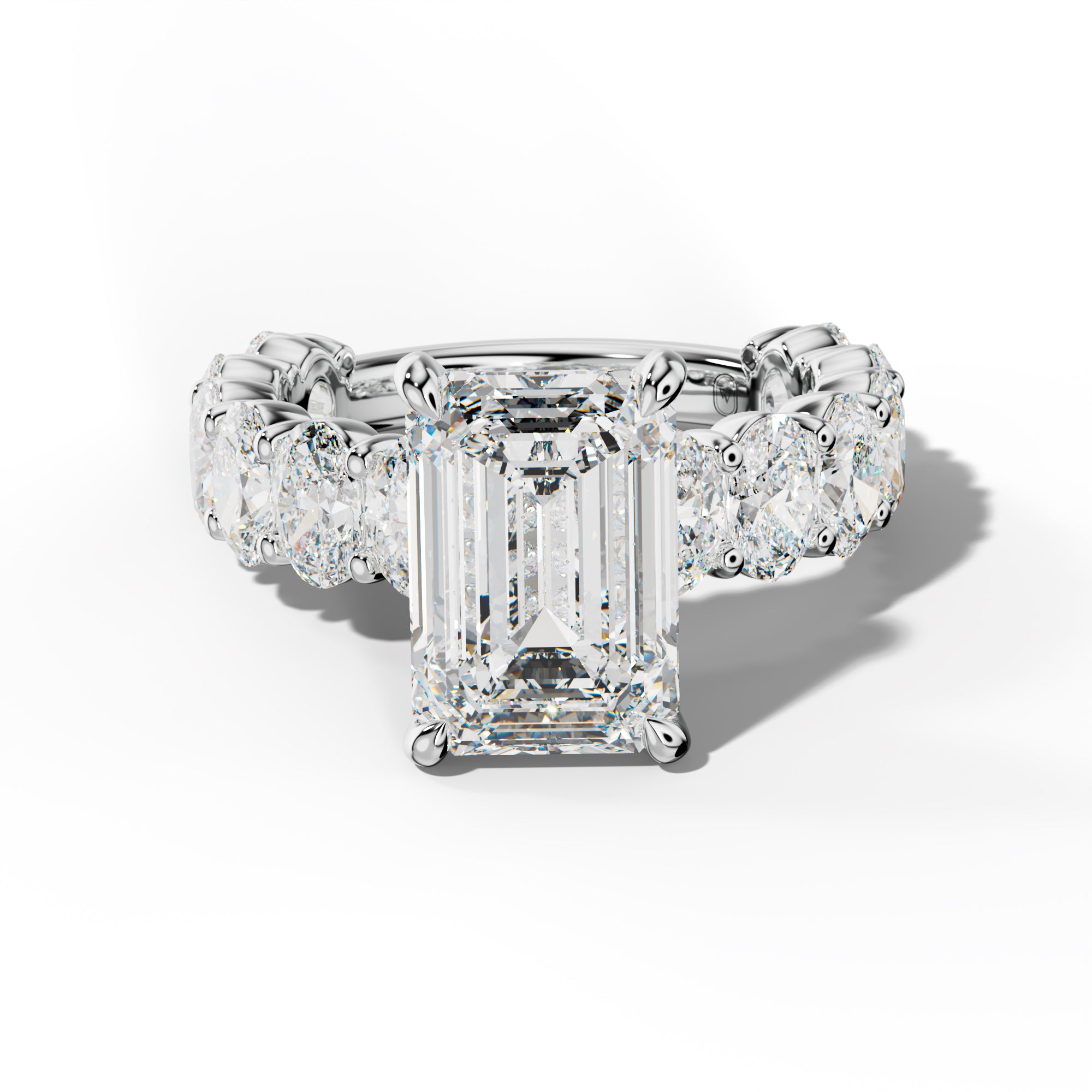 Aaliyah Emerald Cut Engagement Ring With Oval Side Stones