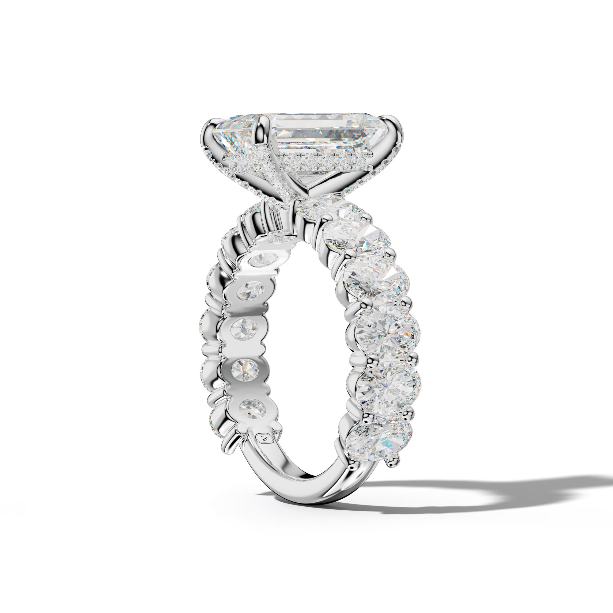 Aaliyah Emerald Cut Engagement Ring With Oval Side Stones