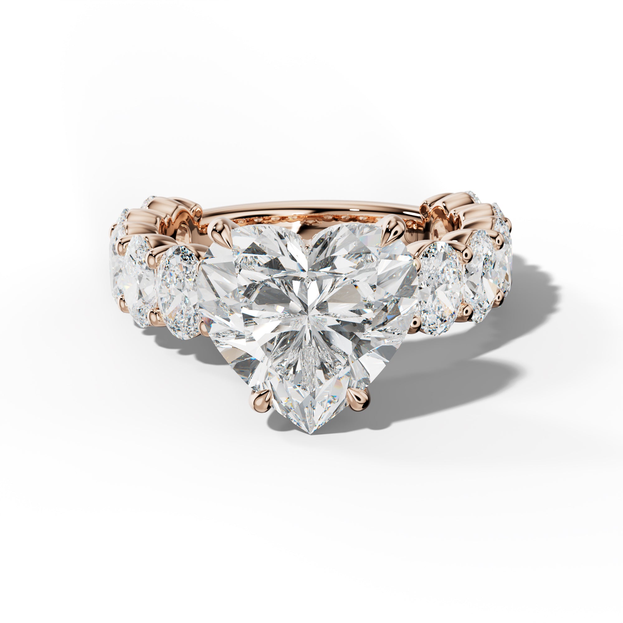 Aaliyah Heart Diamond Engagement Ring With Oval Side Stones