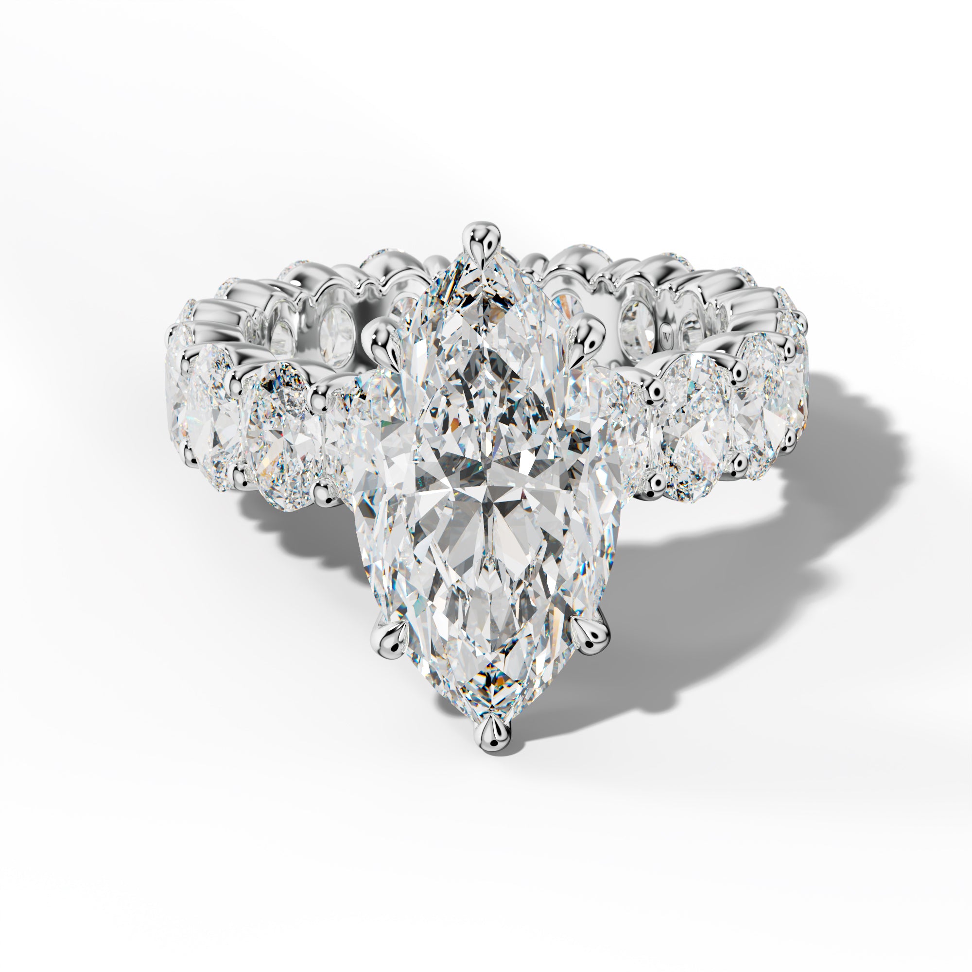 Belen Marquise Diamond Engagement Ring With Oval Side Stones
