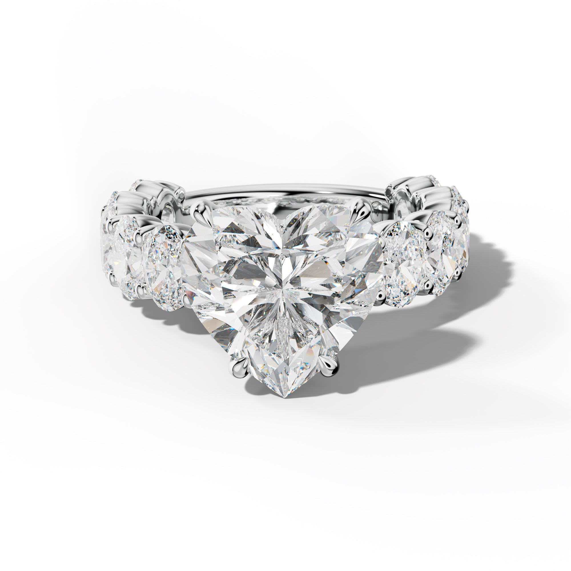 Aaliyah Heart Diamond Engagement Ring With Oval Side Stones