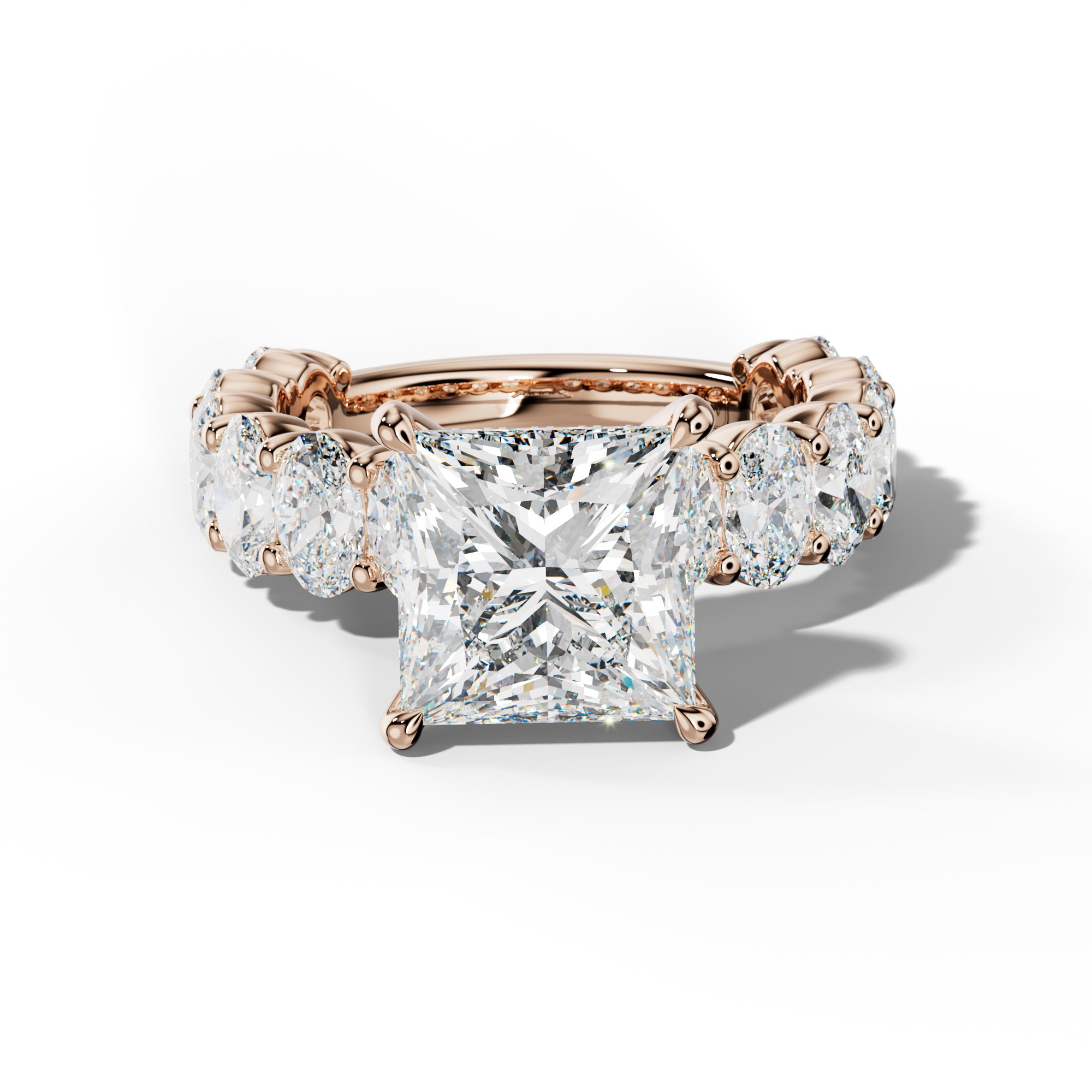 Aaliyah Princess Cut Engagement Ring With Oval Side Stones