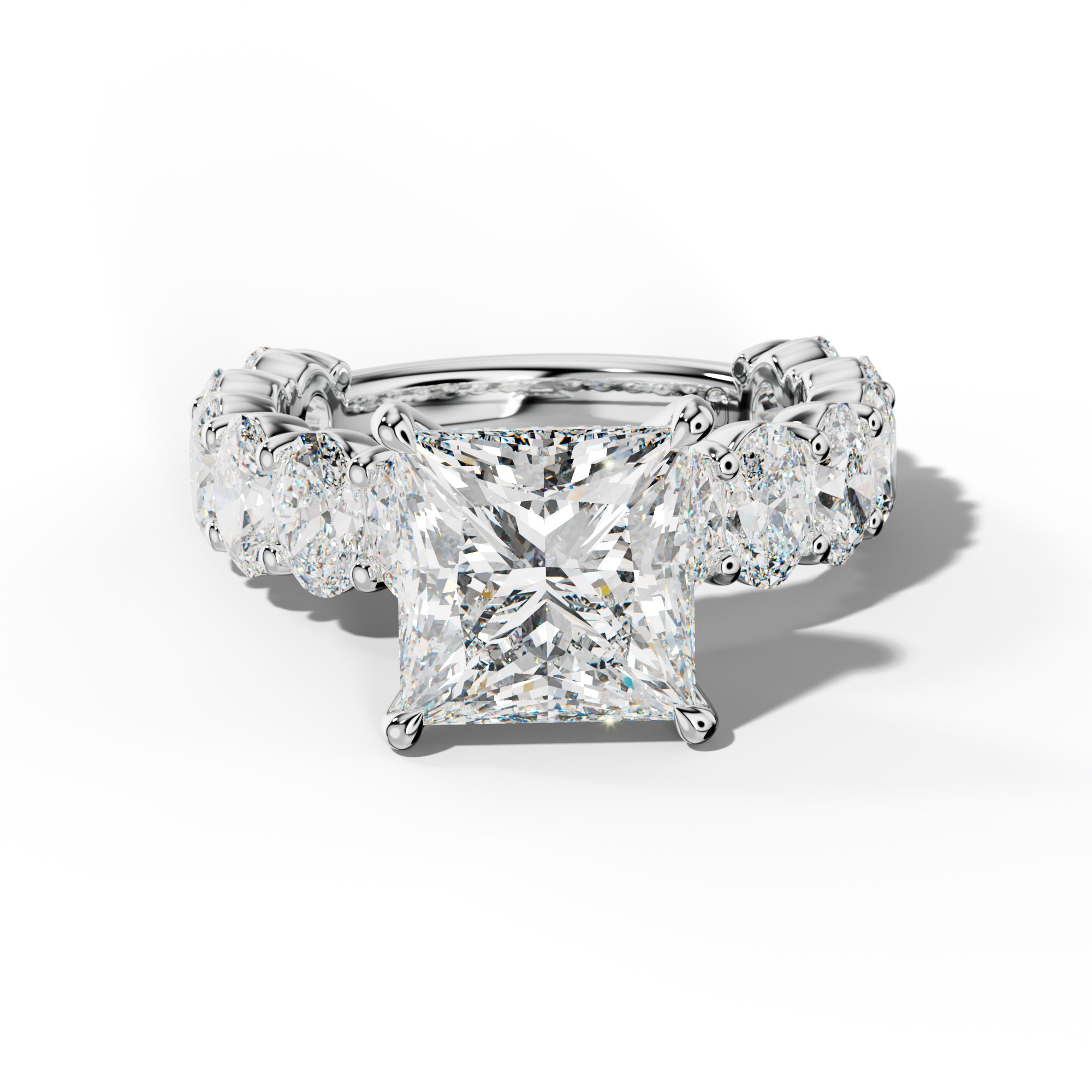 Aaliyah Princess Cut Engagement Ring With Oval Side Stones