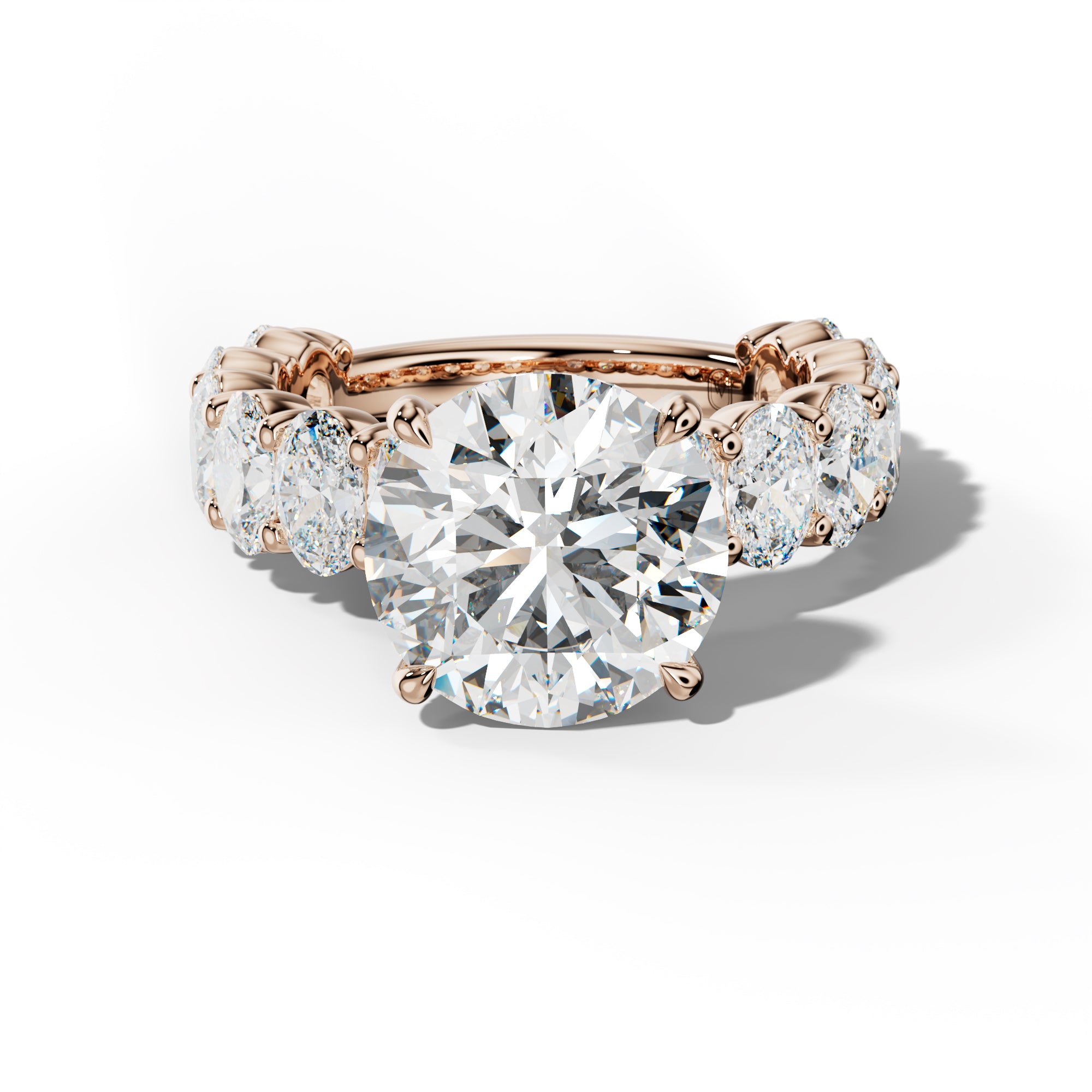 Aaliyah Round Diamond Engagement Ring With Oval Side Stones