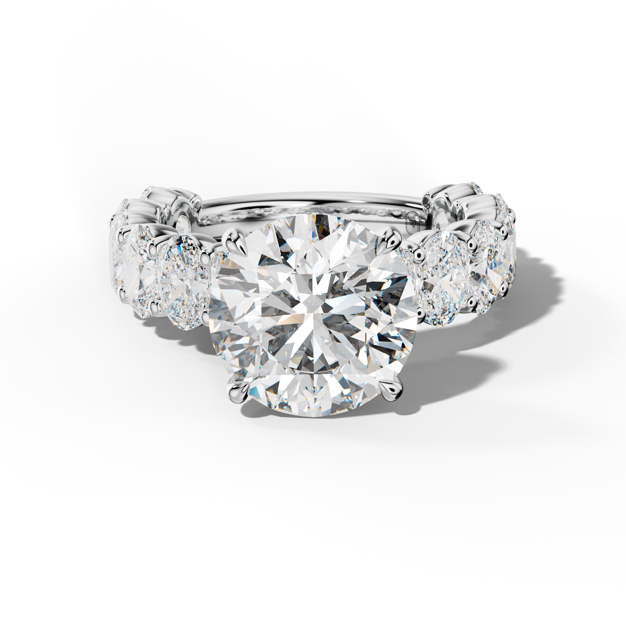 Aaliyah Round Diamond Engagement Ring With Oval Side Stones