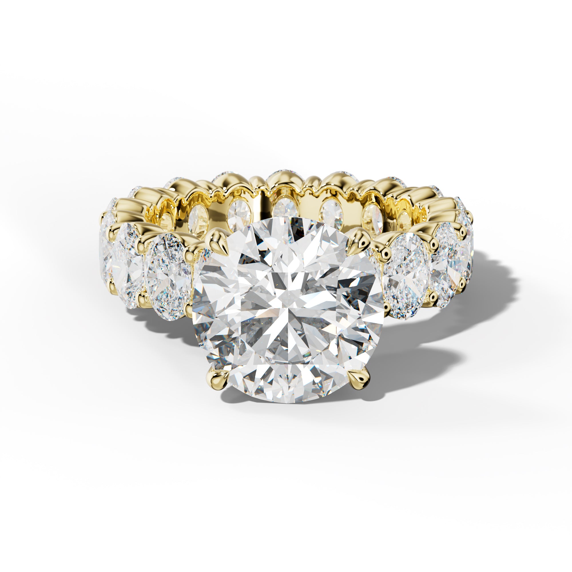Belen Round Diamond Engagement Ring With Oval Side Stones