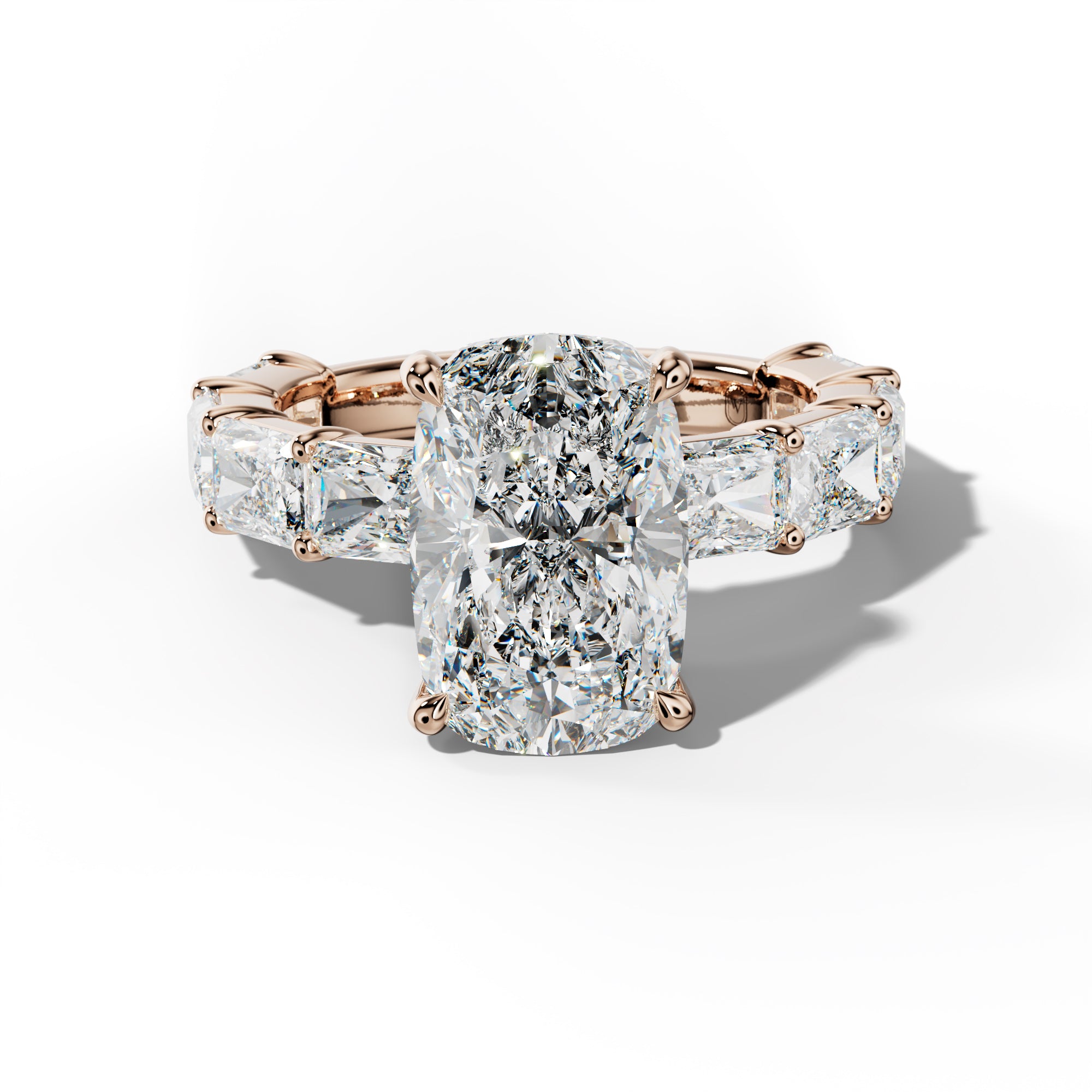 Della Elongated Cushion Diamond Engagement Ring With East West Radiant Side Stones