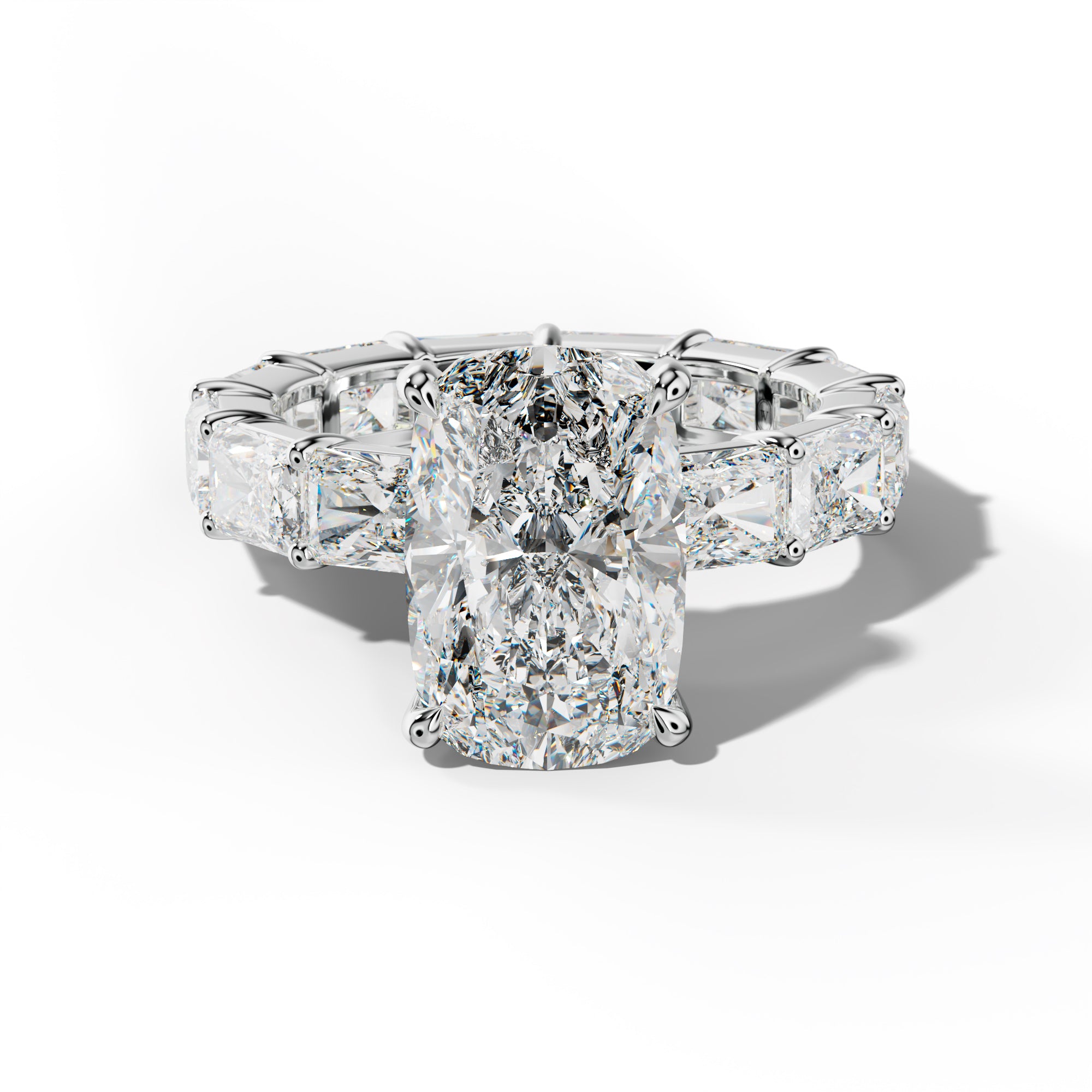 Rachel Elongated Cushion Diamond Engagement Ring With East West Radiant Side Stones