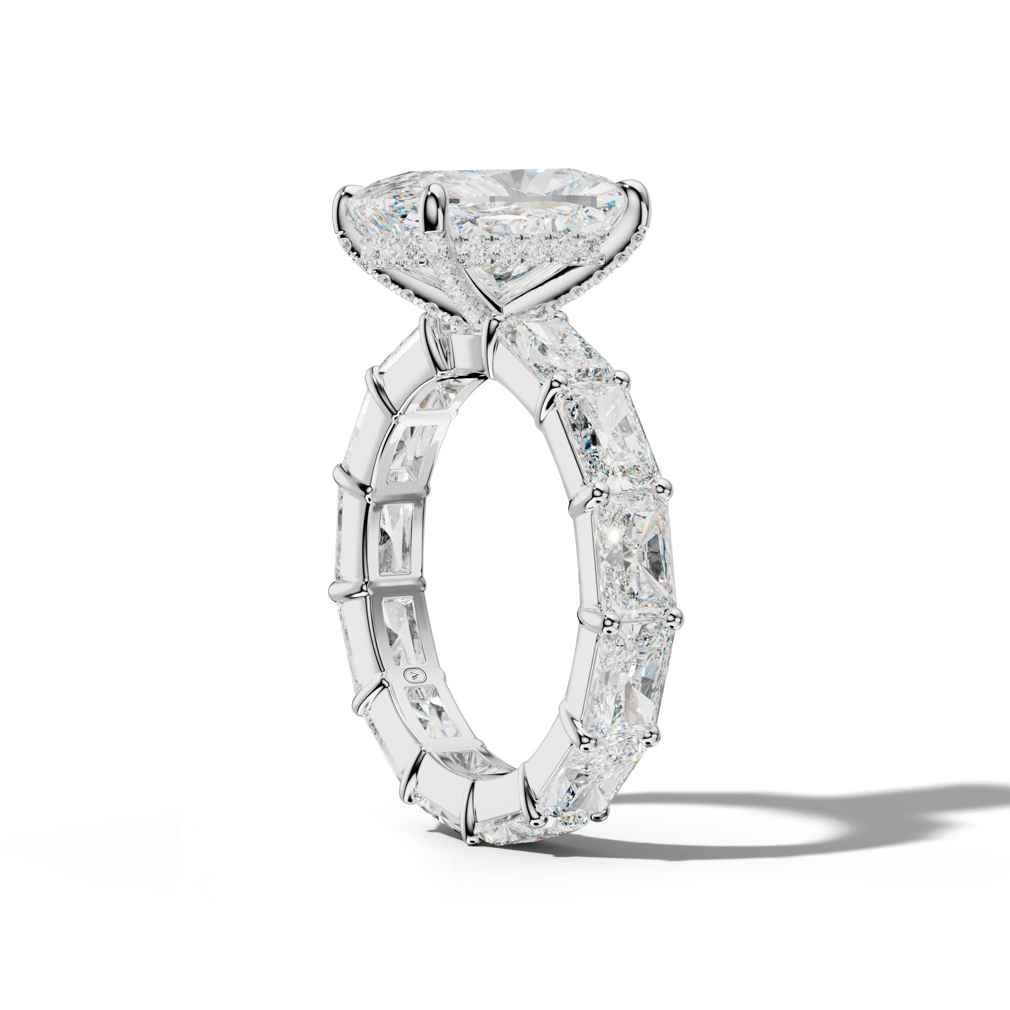 Rachel Elongated Cushion Diamond Engagement Ring With East West Radiant Side Stones