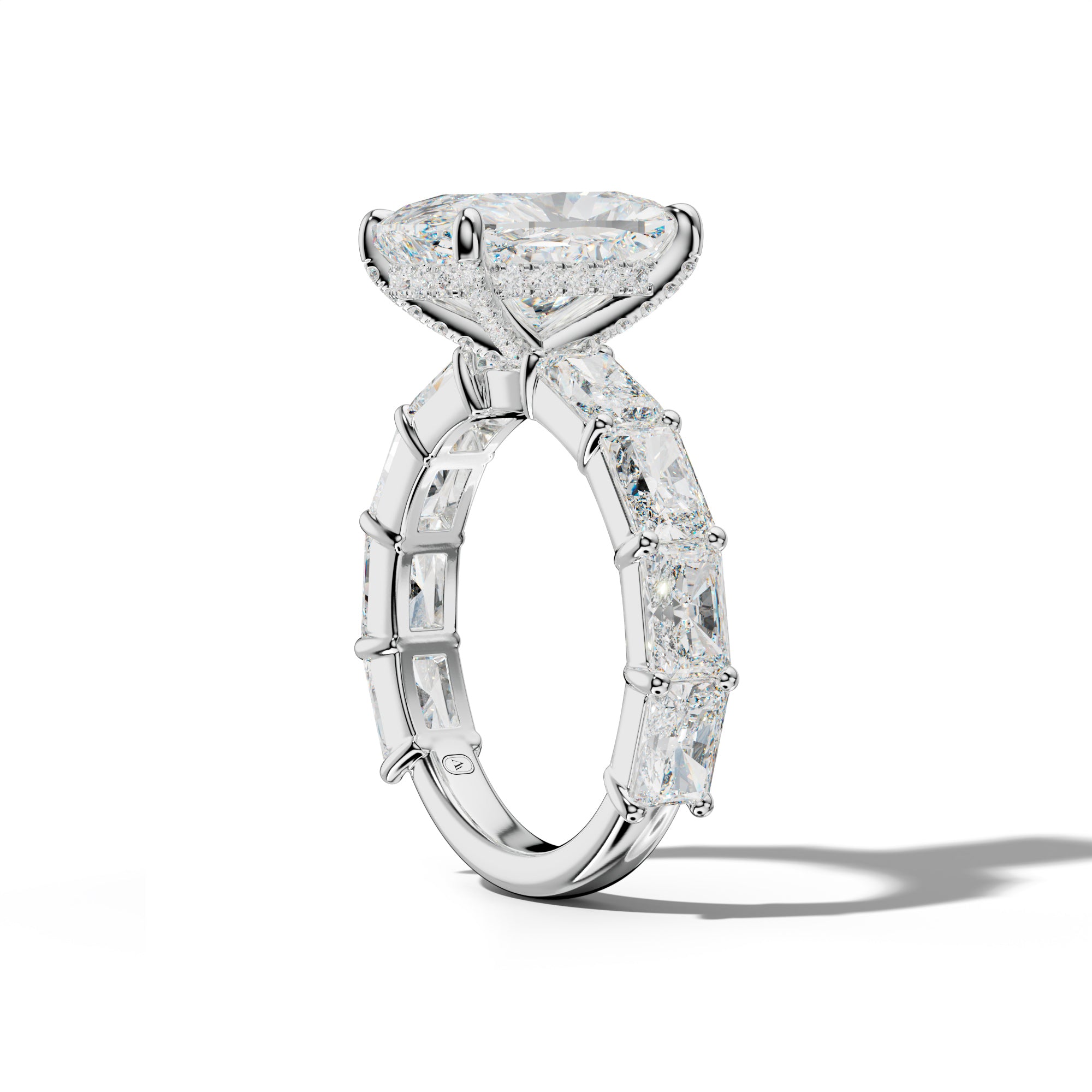 Della Elongated Cushion Diamond Engagement Ring With East West Radiant Side Stones