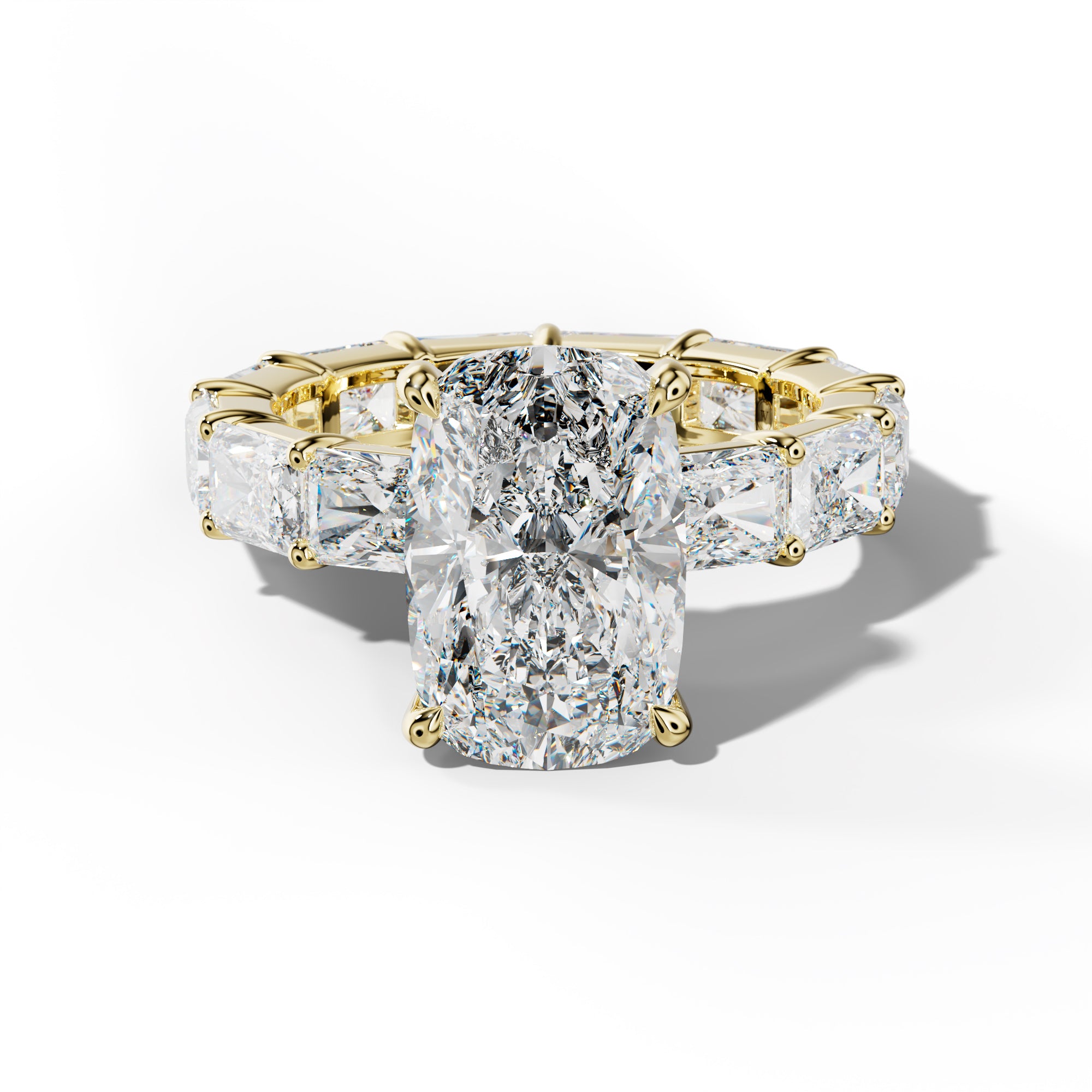 Rachel Elongated Cushion Diamond Engagement Ring With East West Radiant Side Stones