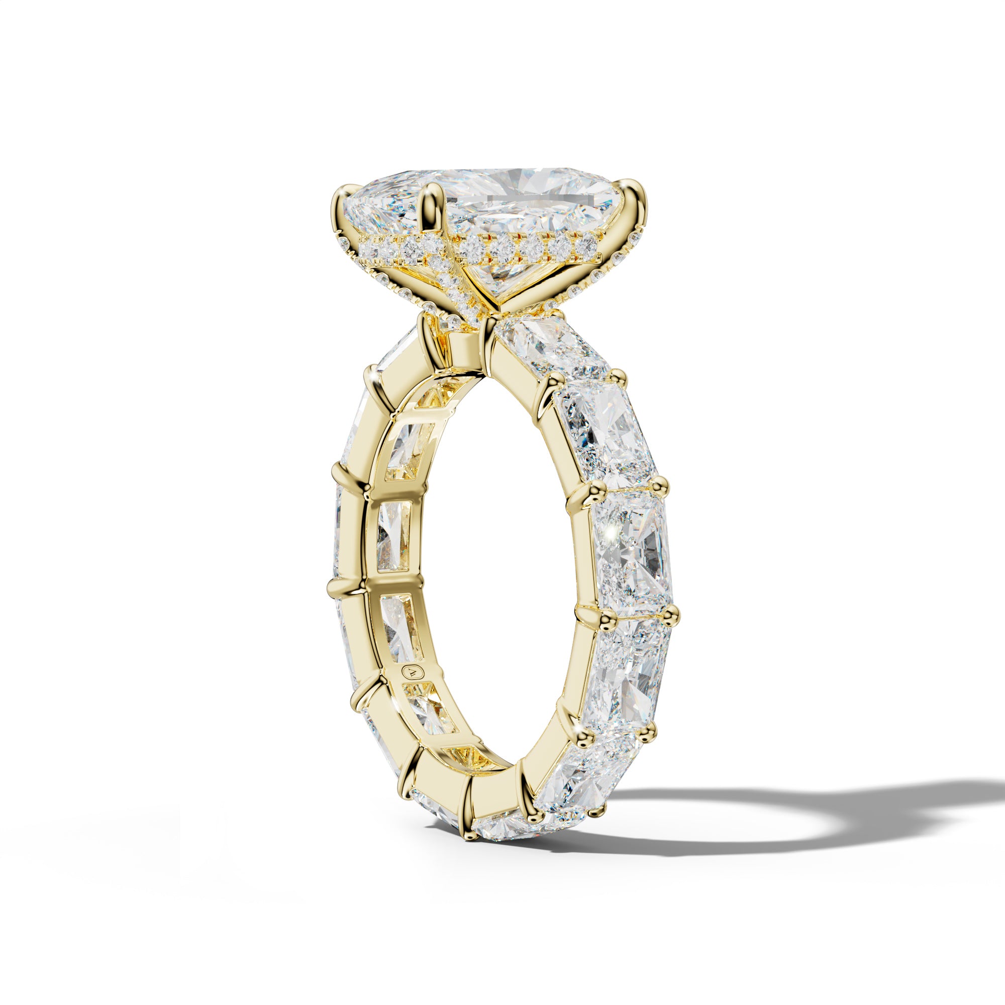 Rachel Elongated Cushion Diamond Engagement Ring With East West Radiant Side Stones