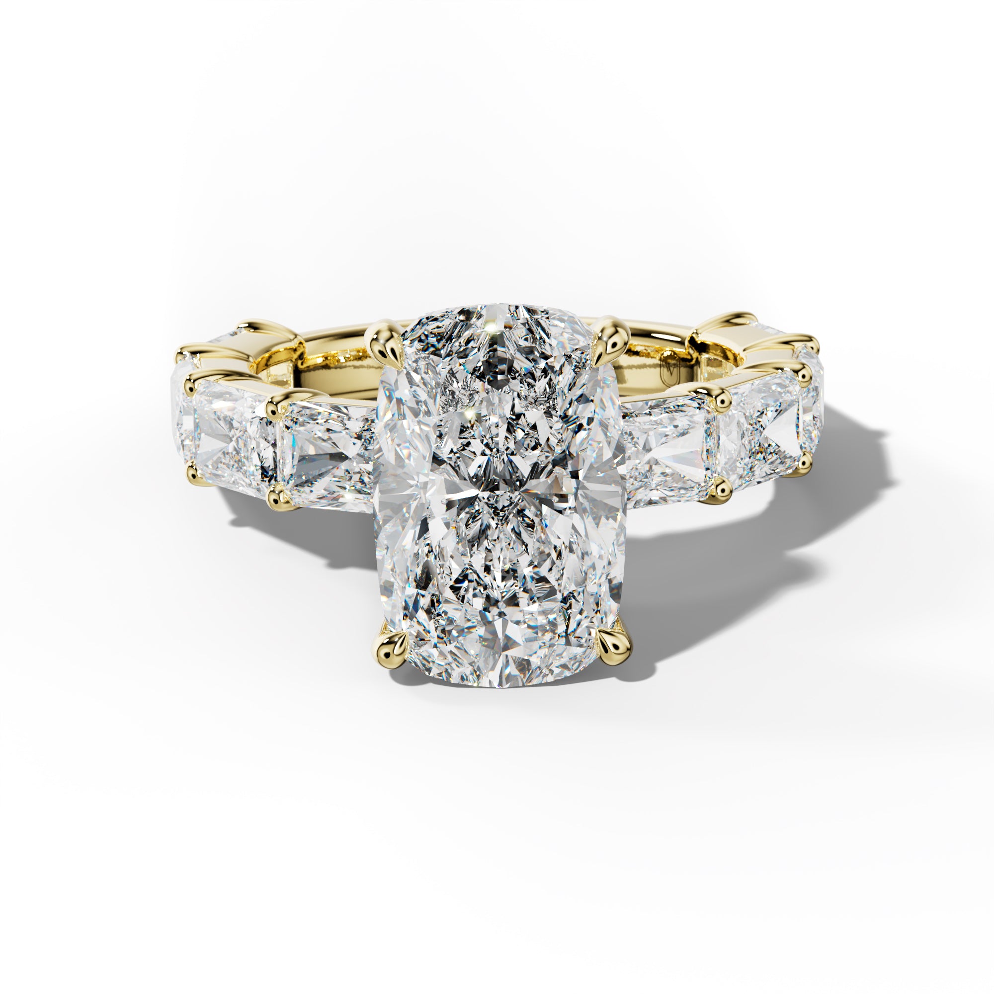 Della Elongated Cushion Diamond Engagement Ring With East West Radiant Side Stones