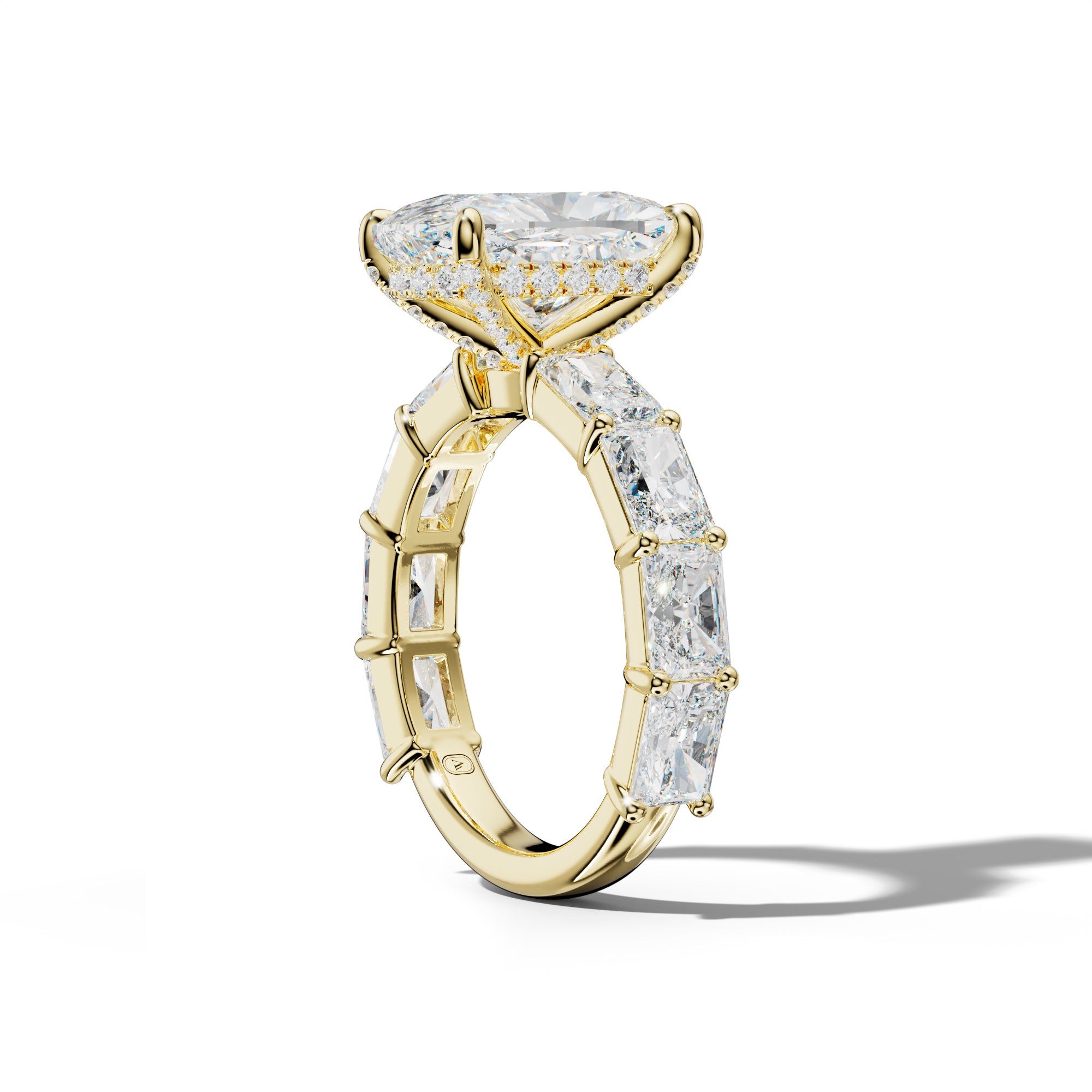 Della Elongated Cushion Diamond Engagement Ring With East West Radiant Side Stones