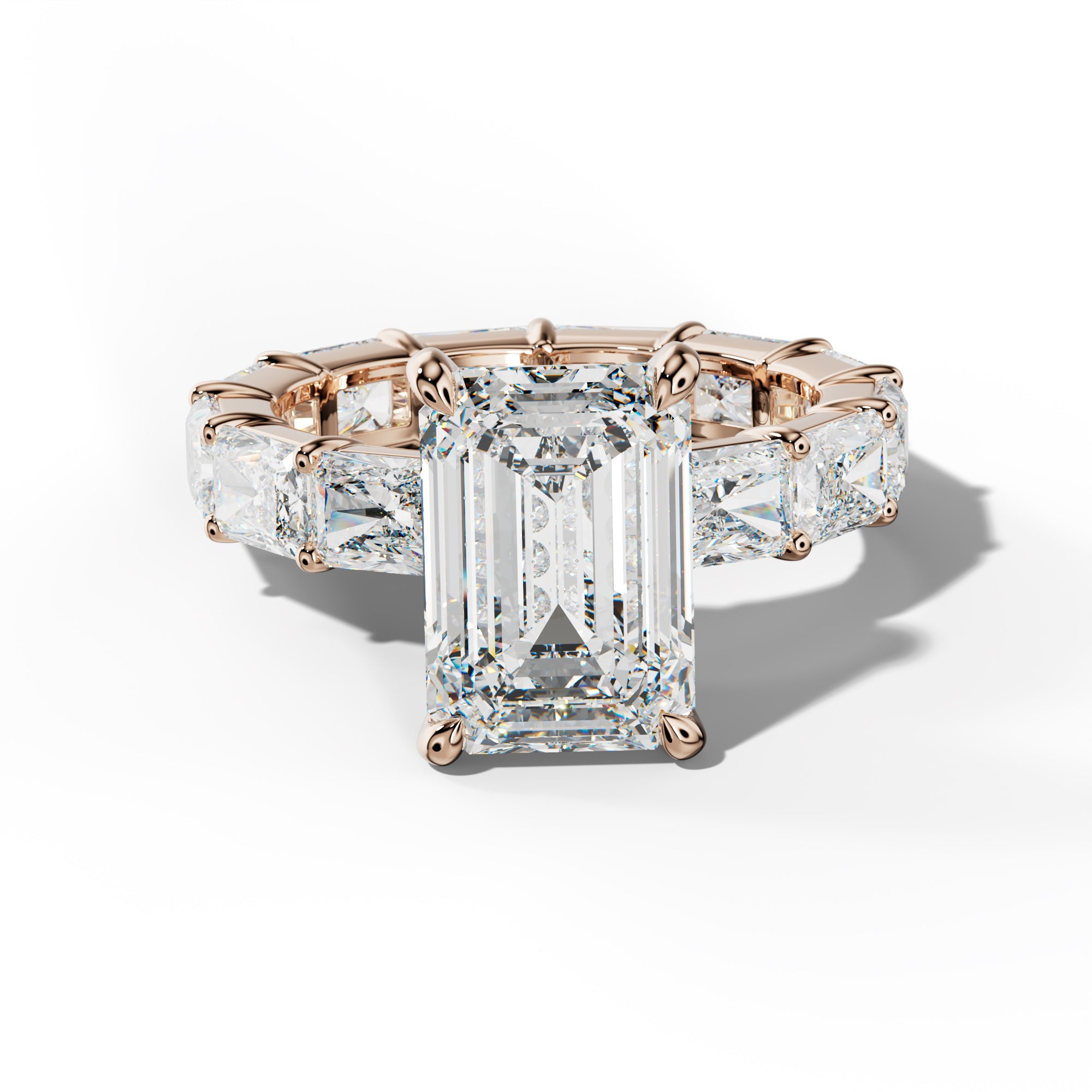 Rachel Emerald Cut Engagement Ring With East West Radiant Side Stones