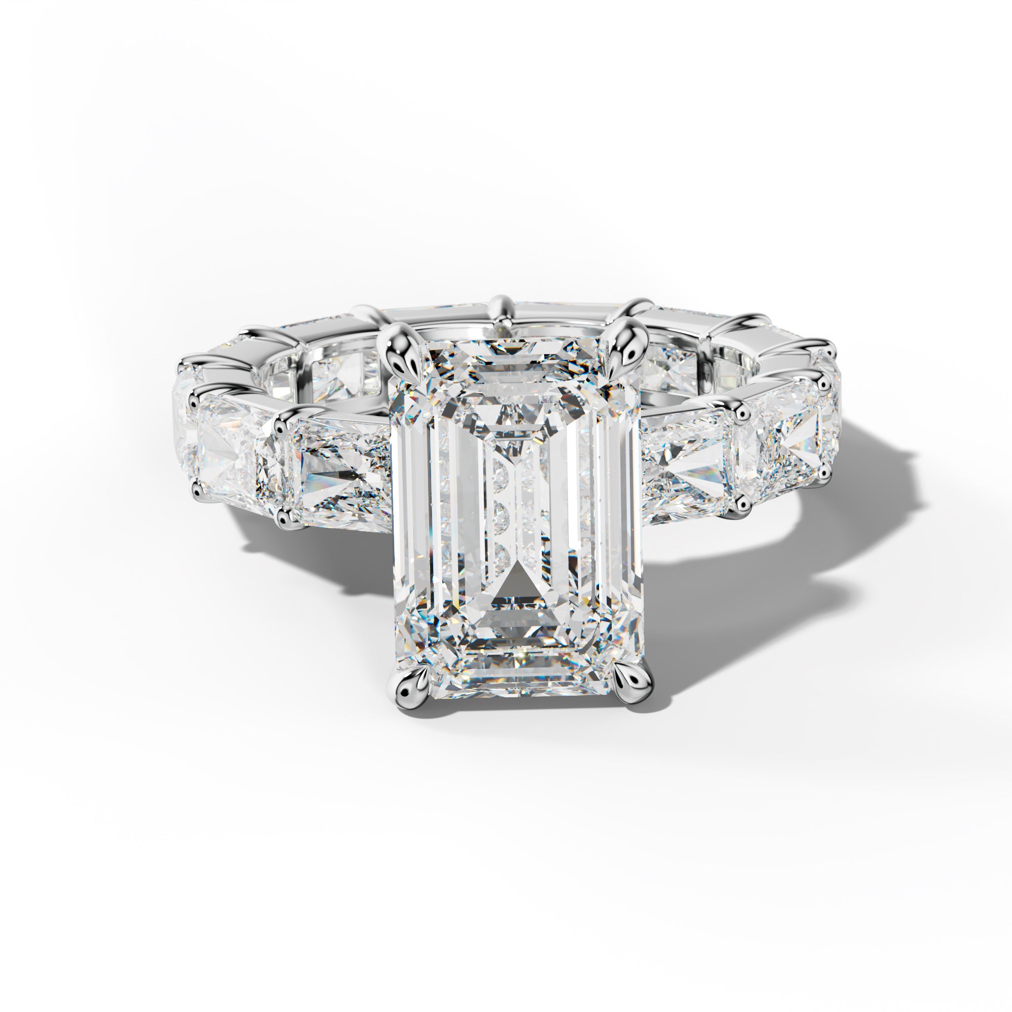 Rachel Emerald Cut Engagement Ring With East West Radiant Side Stones