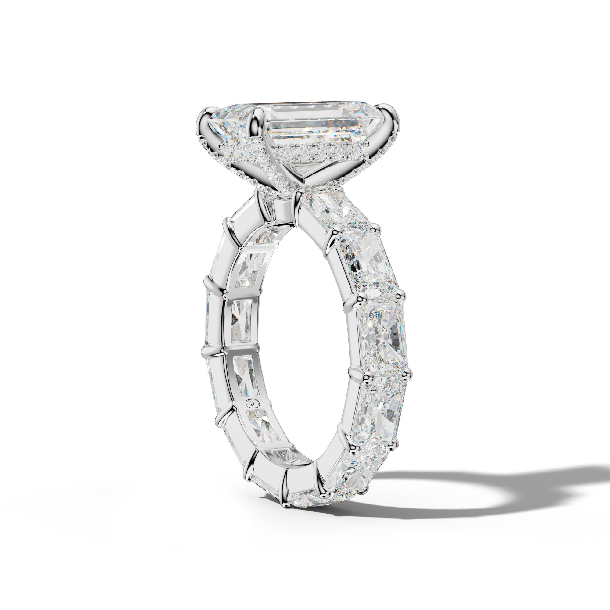 Rachel Emerald Cut Engagement Ring With East West Radiant Side Stones