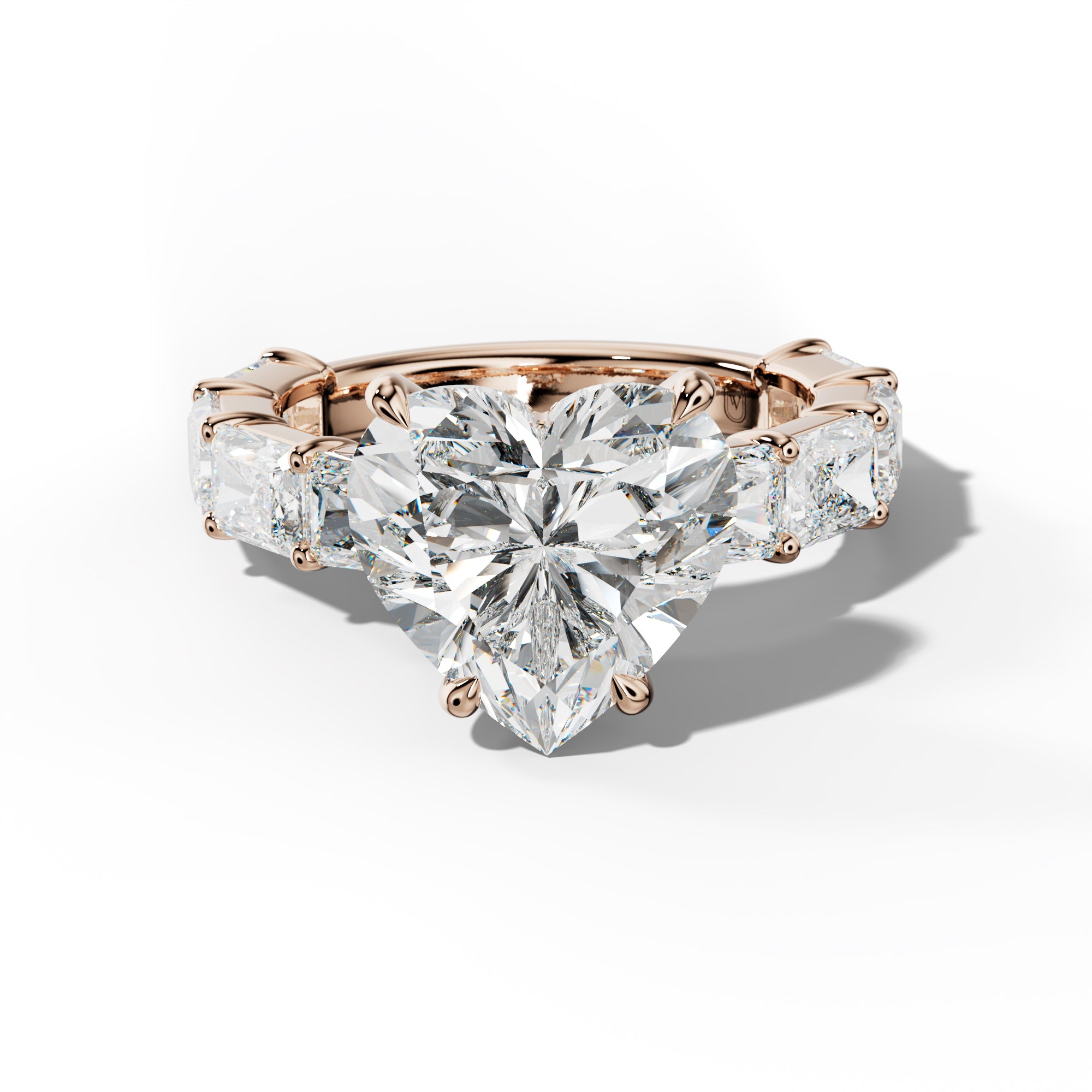 Della Heart Diamond Engagement Ring With East West Radiant Side Stones