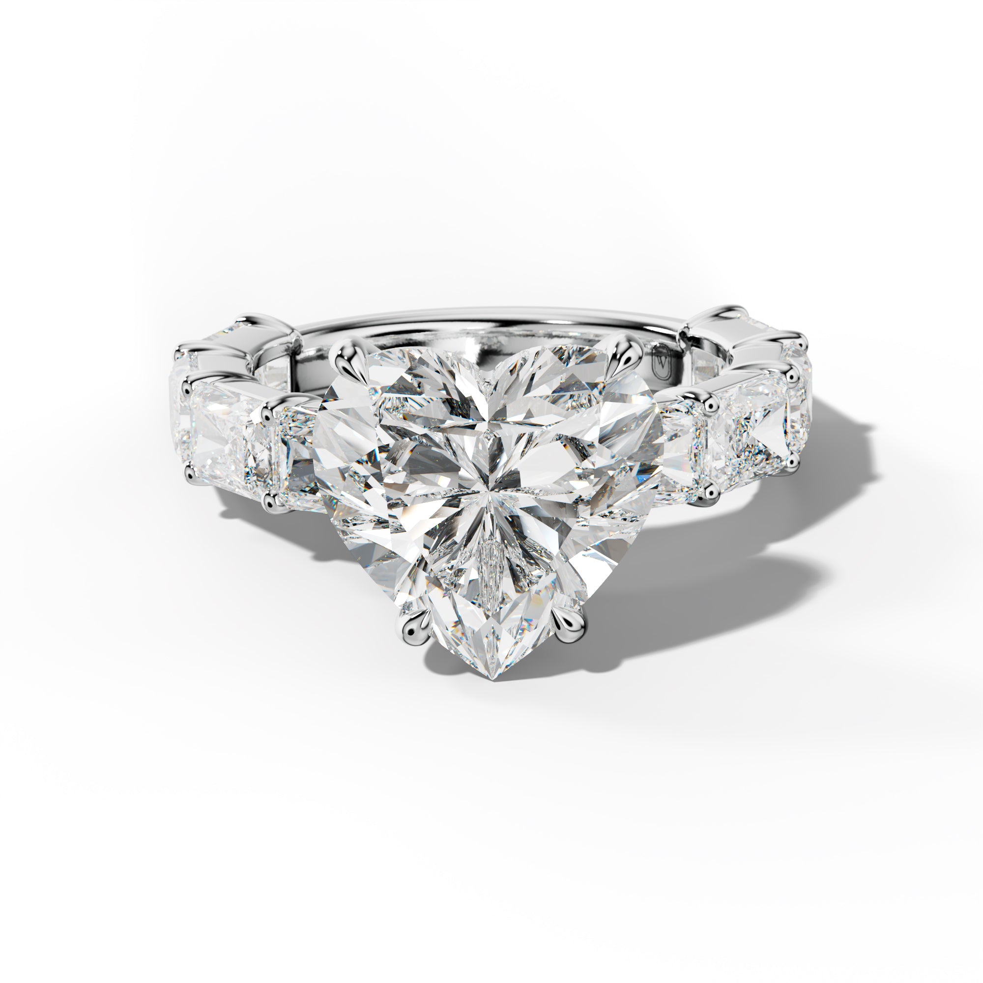 Della Heart Diamond Engagement Ring With East West Radiant Side Stones