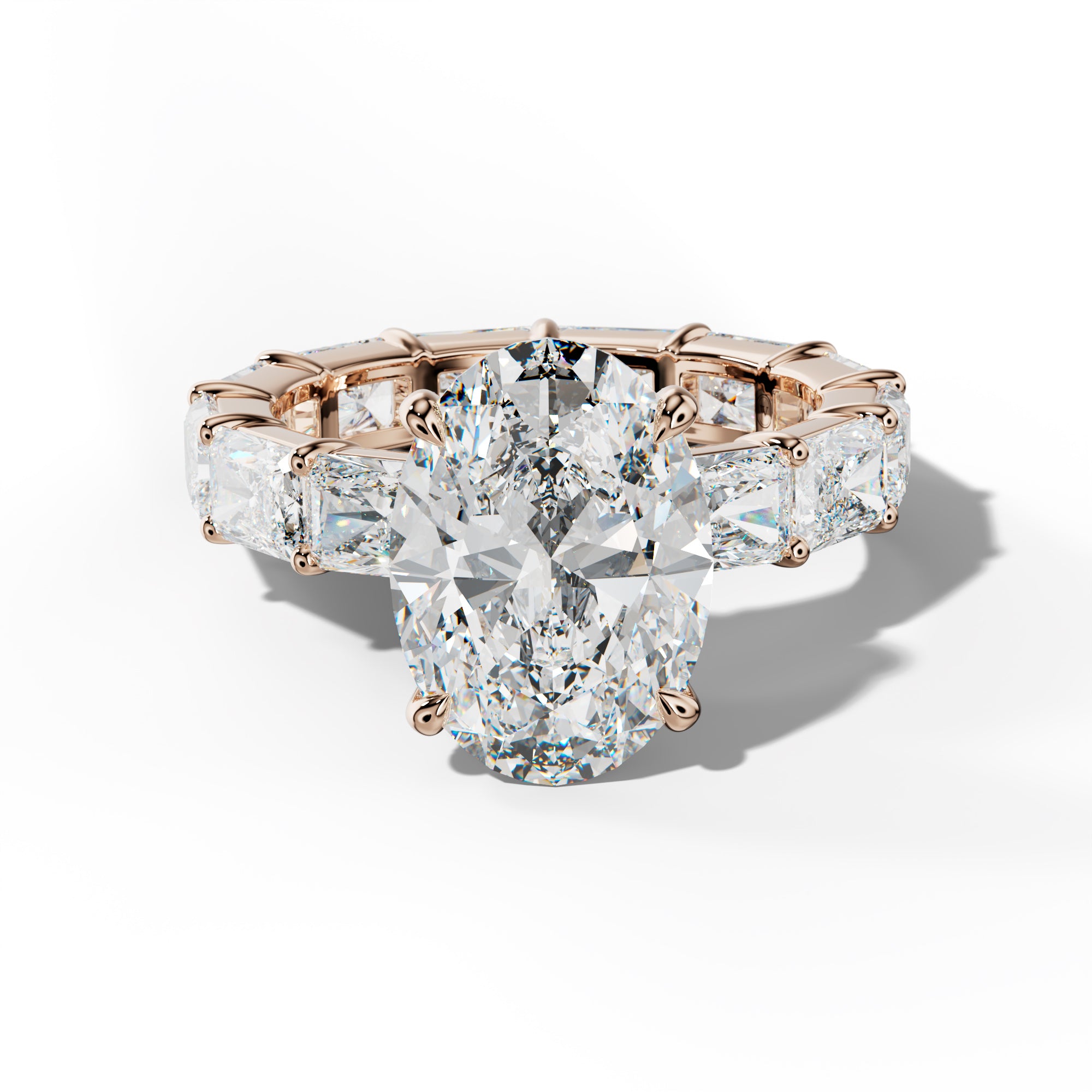 Rachel Oval Diamond Engagement Ring With East West Radiant Side Stones