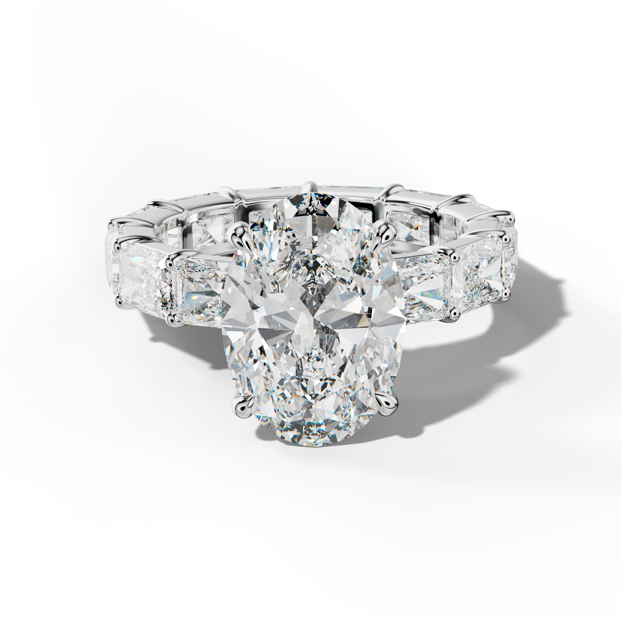 Rachel Oval Diamond Engagement Ring With East West Radiant Side Stones