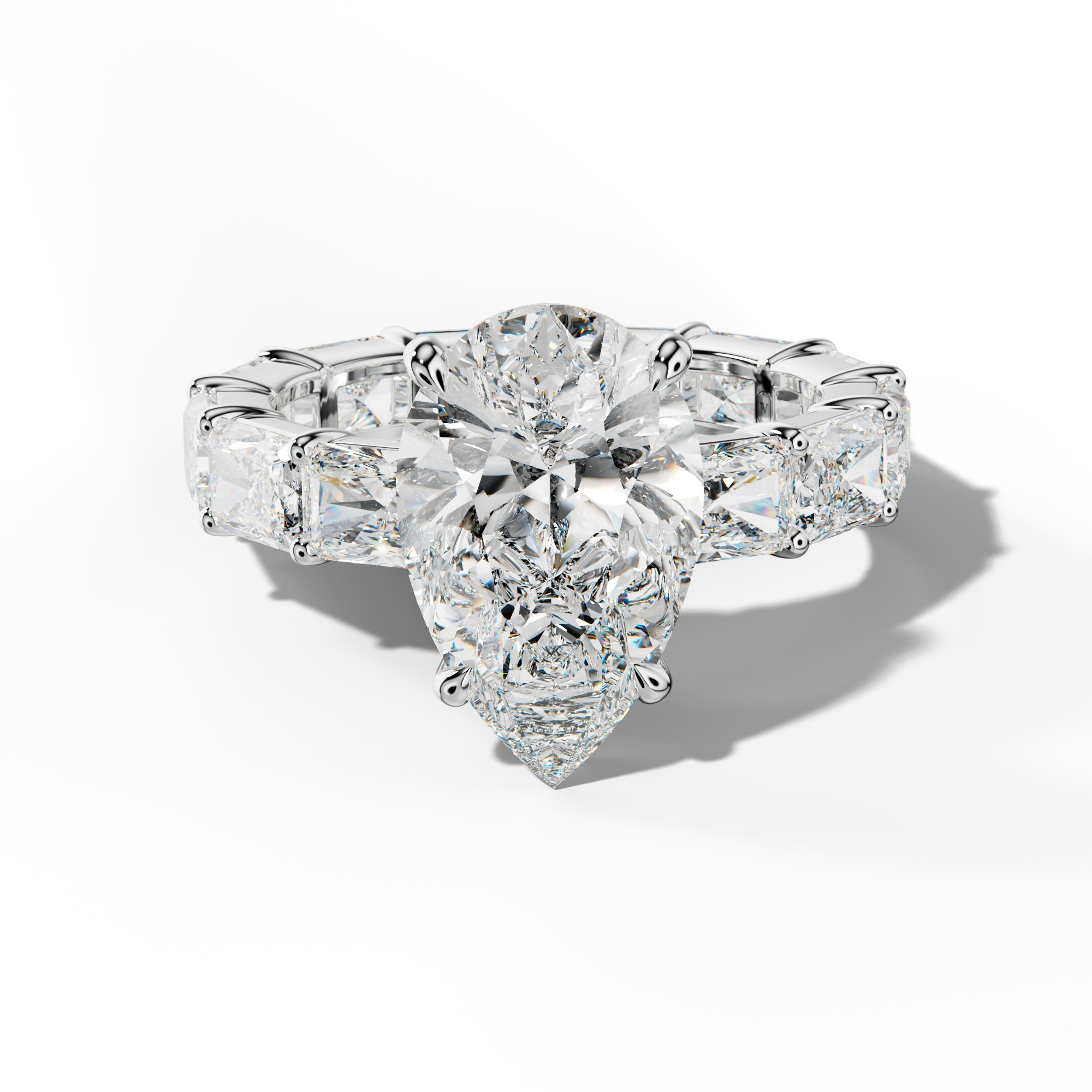Rachel Pear Shape Engagement Ring With East West Radiant Side Stones