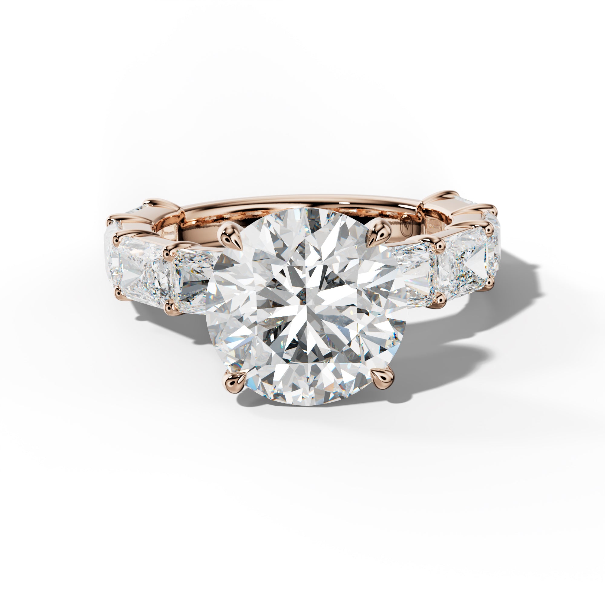 Della Round Diamond Engagement Ring With East West Radiant Side Stones