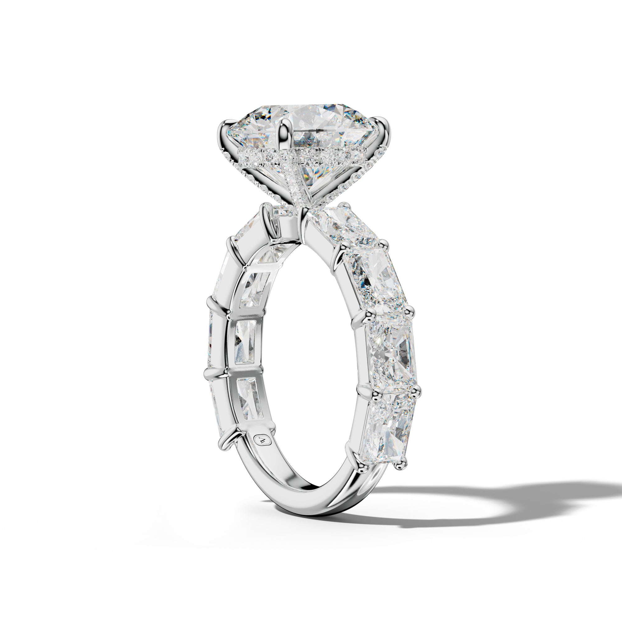 Della Round Diamond Engagement Ring With East West Radiant Side Stones