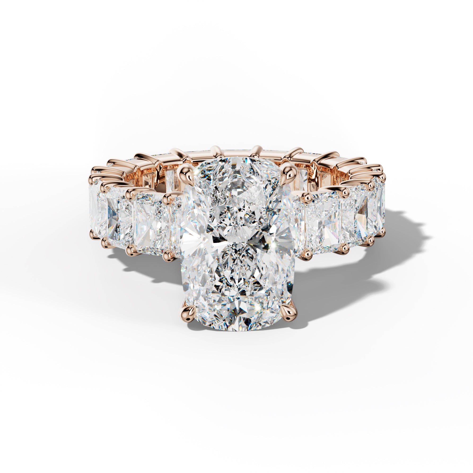 Nayeli Elongated Cushion Diamond Engagement Ring With Radiant Side Stones