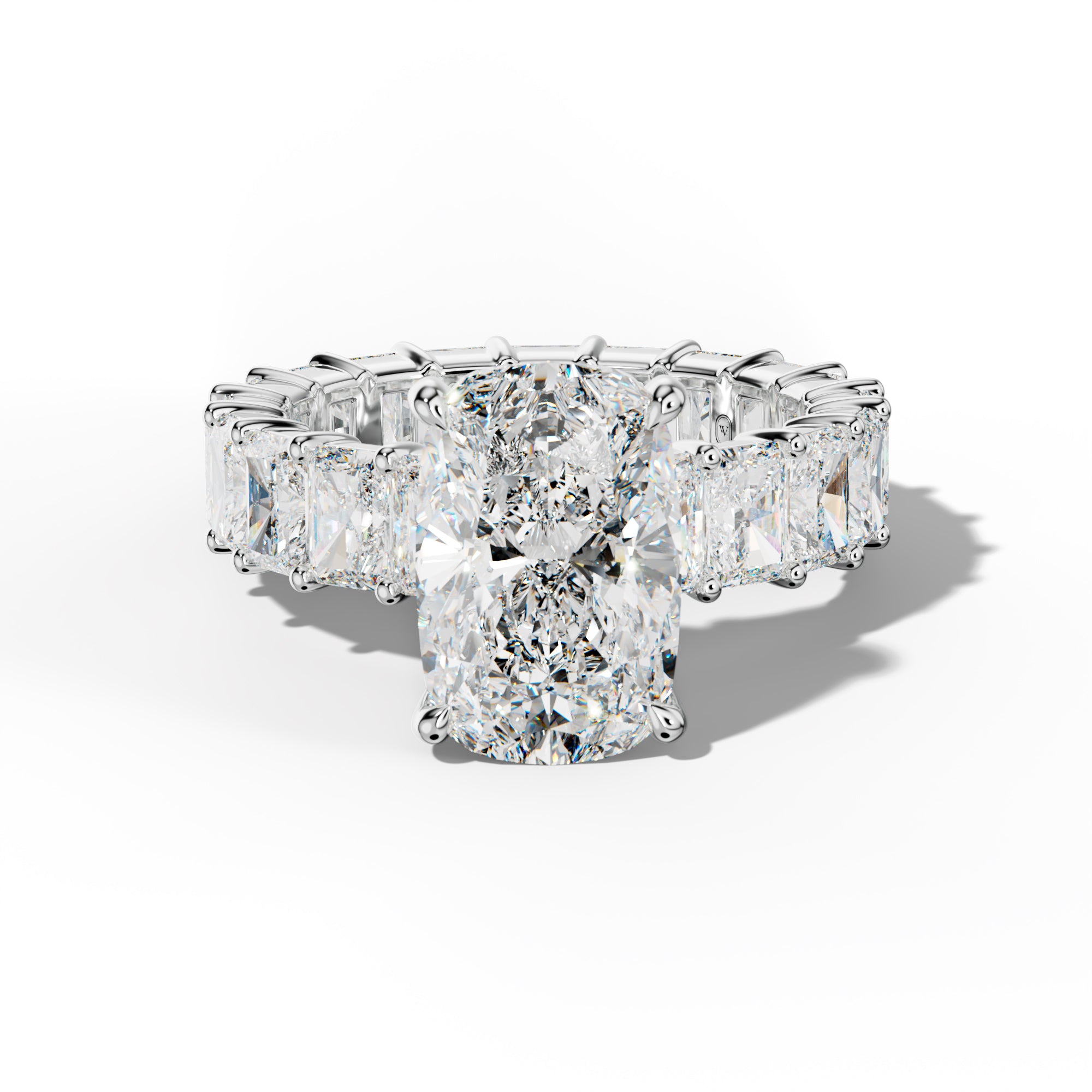 Nayeli Elongated Cushion Diamond Engagement Ring With Radiant Side Stones