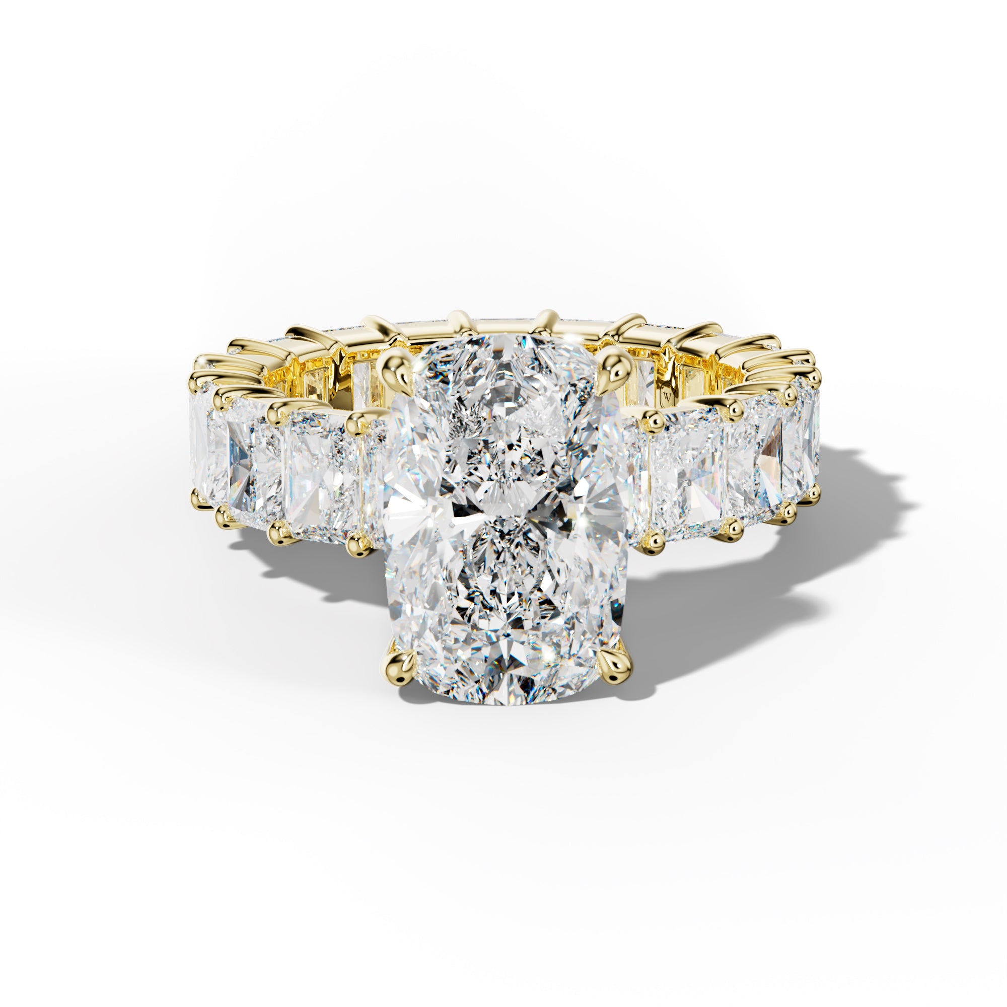 Nayeli Elongated Cushion Diamond Engagement Ring With Radiant Side Stones