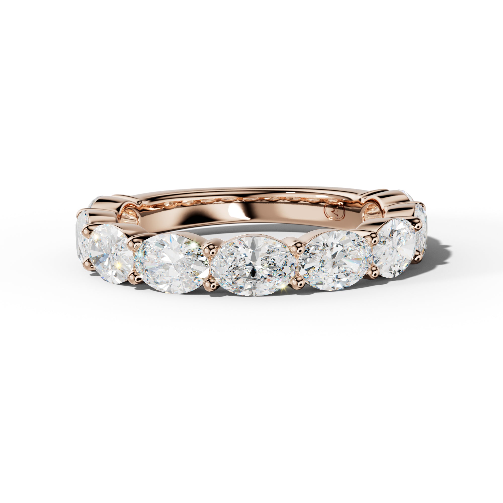 3.0 Carat East West Oval Diamond 3/4 Anniversary Band Shared Prong  Low-Set Design