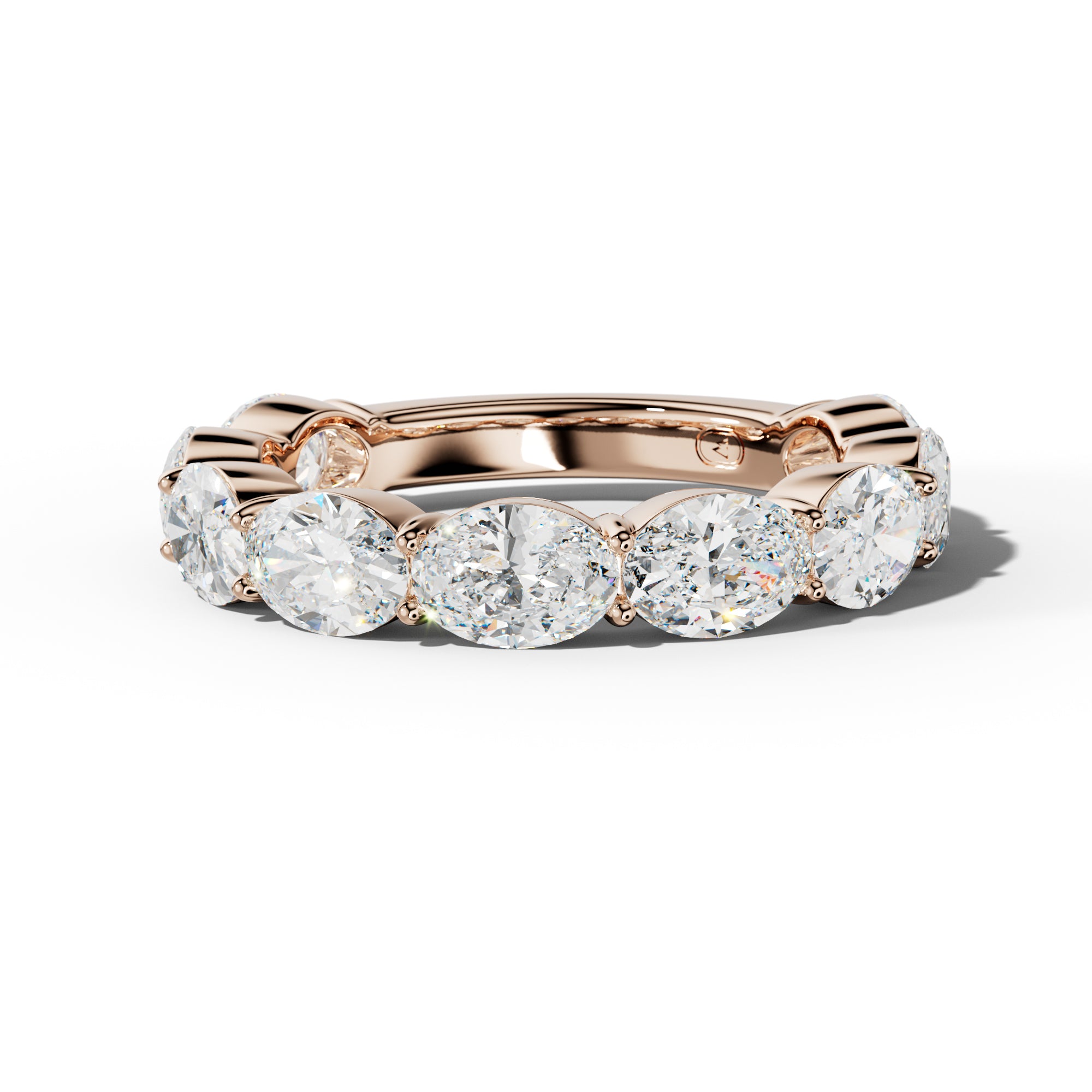 4.0 Carat East West Oval Diamond 3/4 Anniversary Band Shared Prong  Low-Set Design